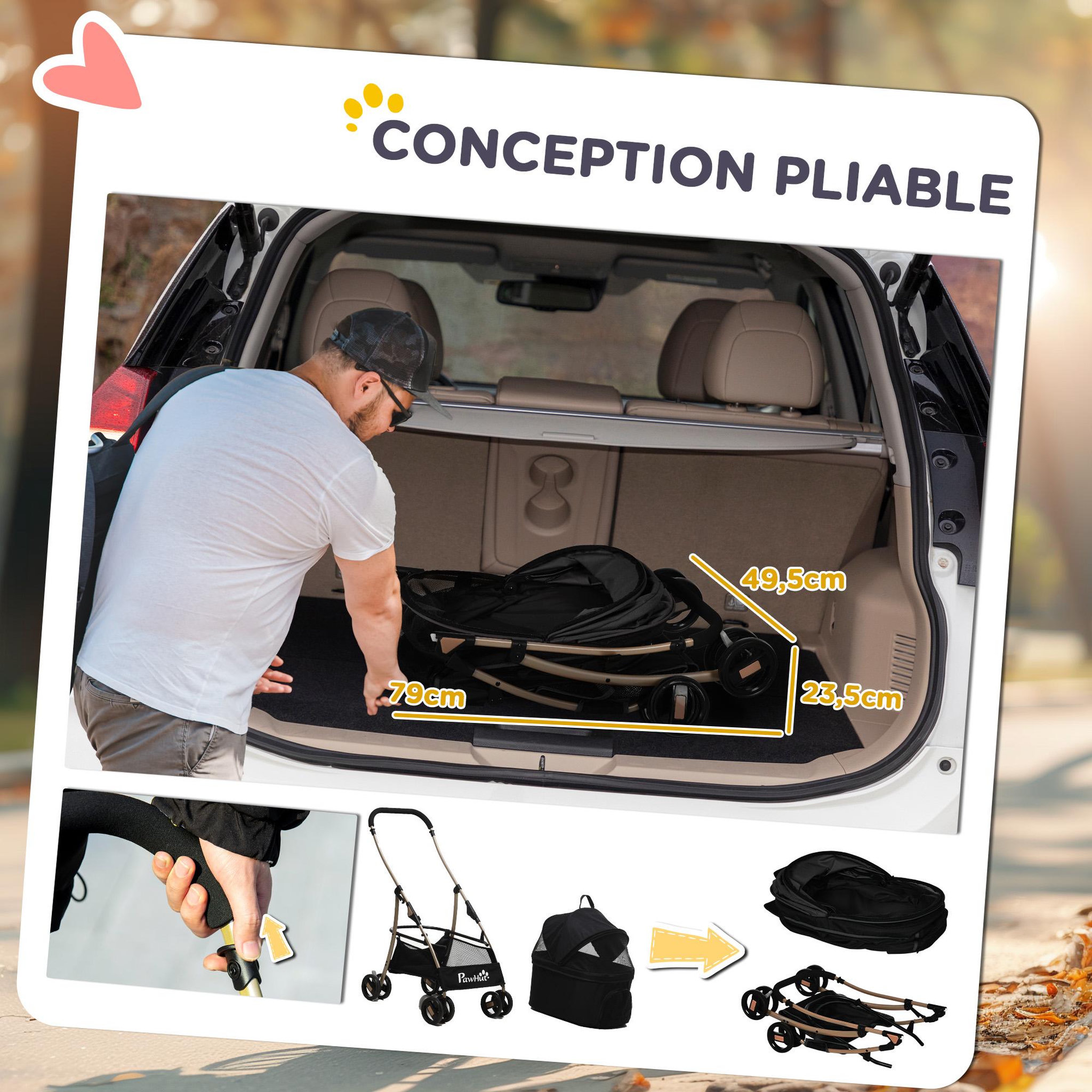 Voir la diapositive 6 : PAWHUT Poussette pliable pour chien chat nacelle amovible 2 en 1 - 4 roues doubles, 2 freins - acier Oxford noir