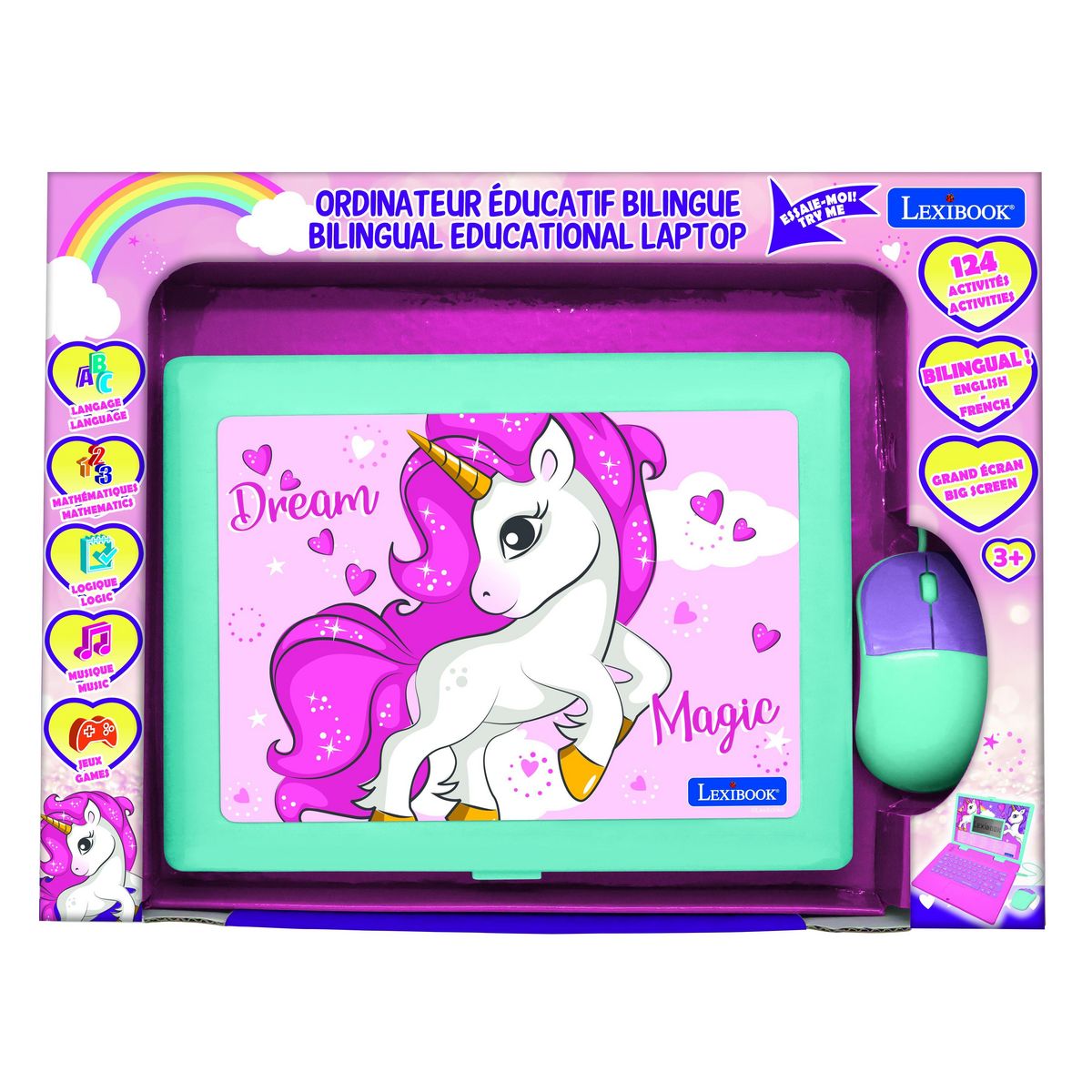 Lexibook Ordinateur portable éducatif bilingue Licorne (EN/ES)