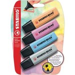 STABILO Lot de 4 surligneurs pastels abricot, bleu, mauve et gris