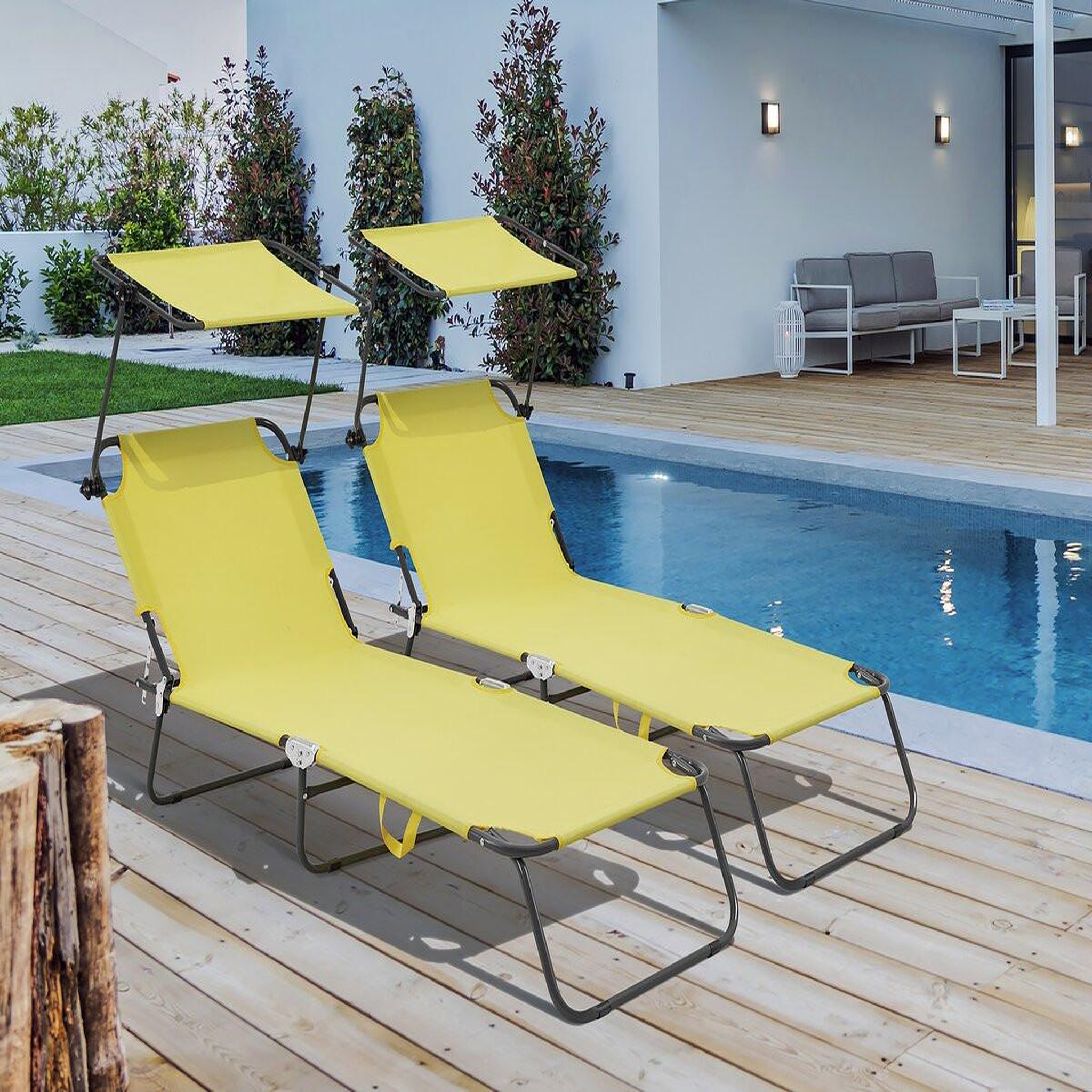 Voir la diapositive 2 : Habitat et Jardin Lt de 2 bains de soleil pliable  lazy  - avec pare soleil - jaune