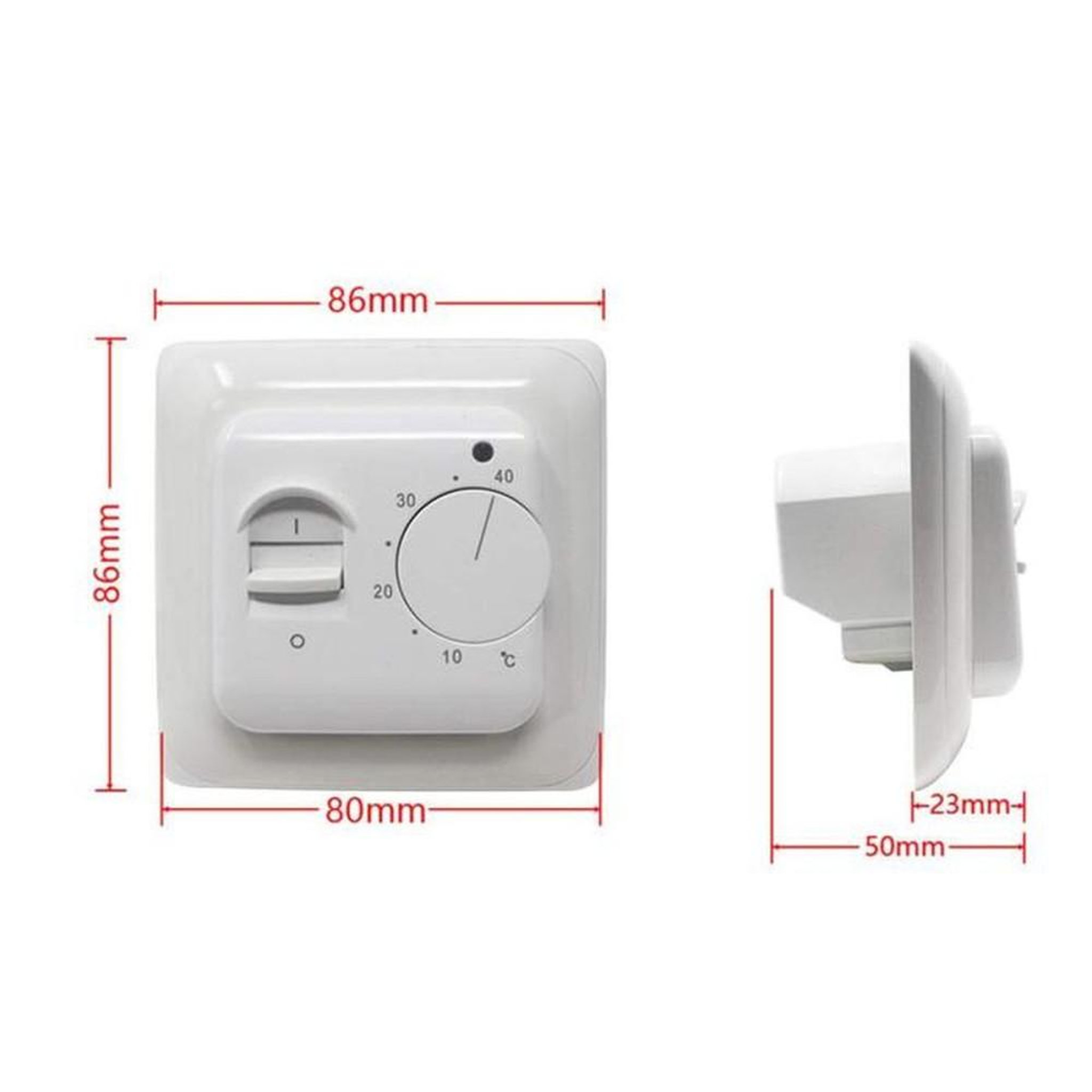 Voir la diapositive 4 : Thermostat d'ambiance manuel blanc pour chauffage au sol électrique AC230V 16A, sonde de sol NTC 3 m, montage encastré, IP20, voyant LED