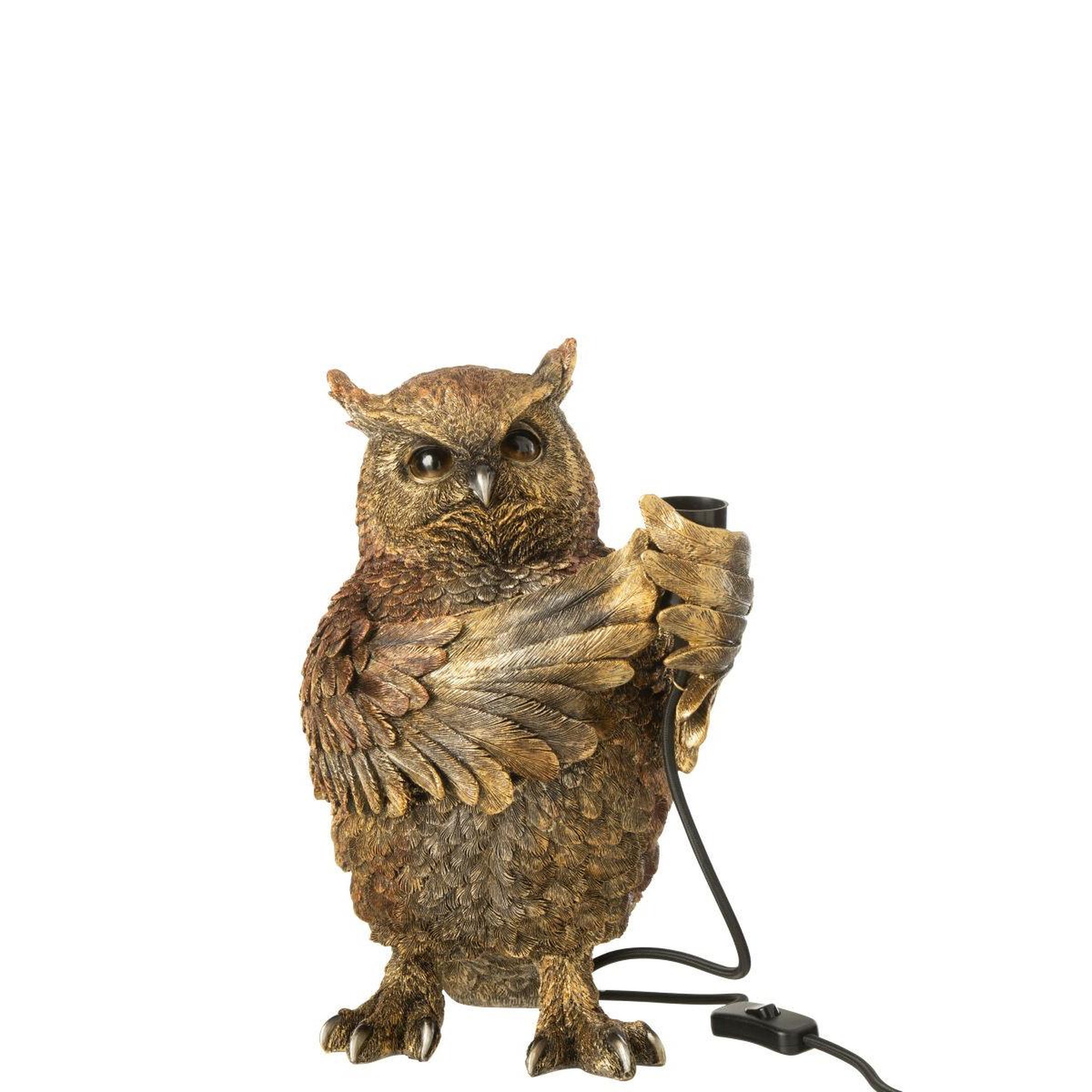 Voir la diapositive 3 : J-LINE Lampe à Poser en Résine  Hibou  37cm Marron