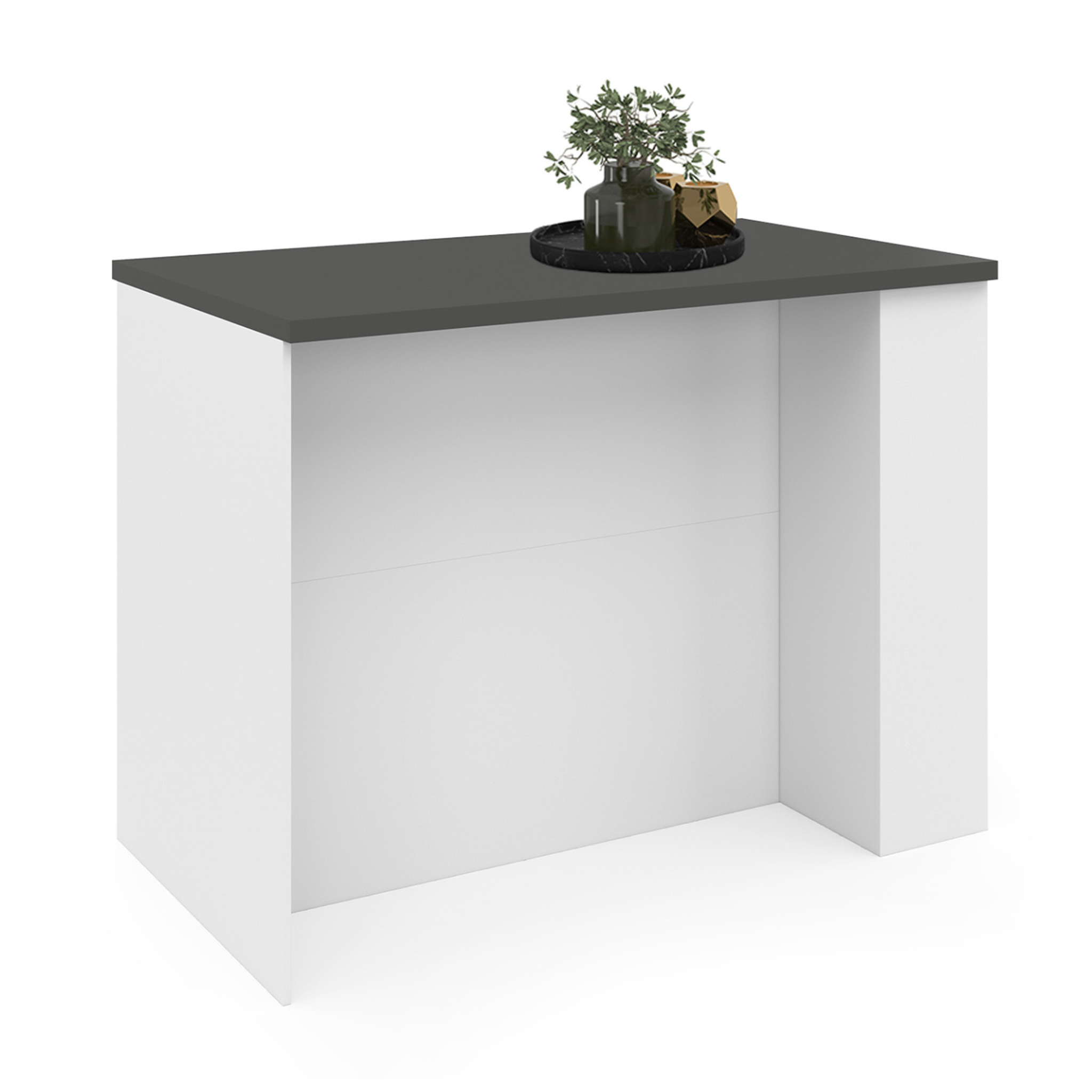 Voir la diapositive 4 : ID MARKET Ilot central tibo 120 cm bois blanc avec plan de travail gris anthracite