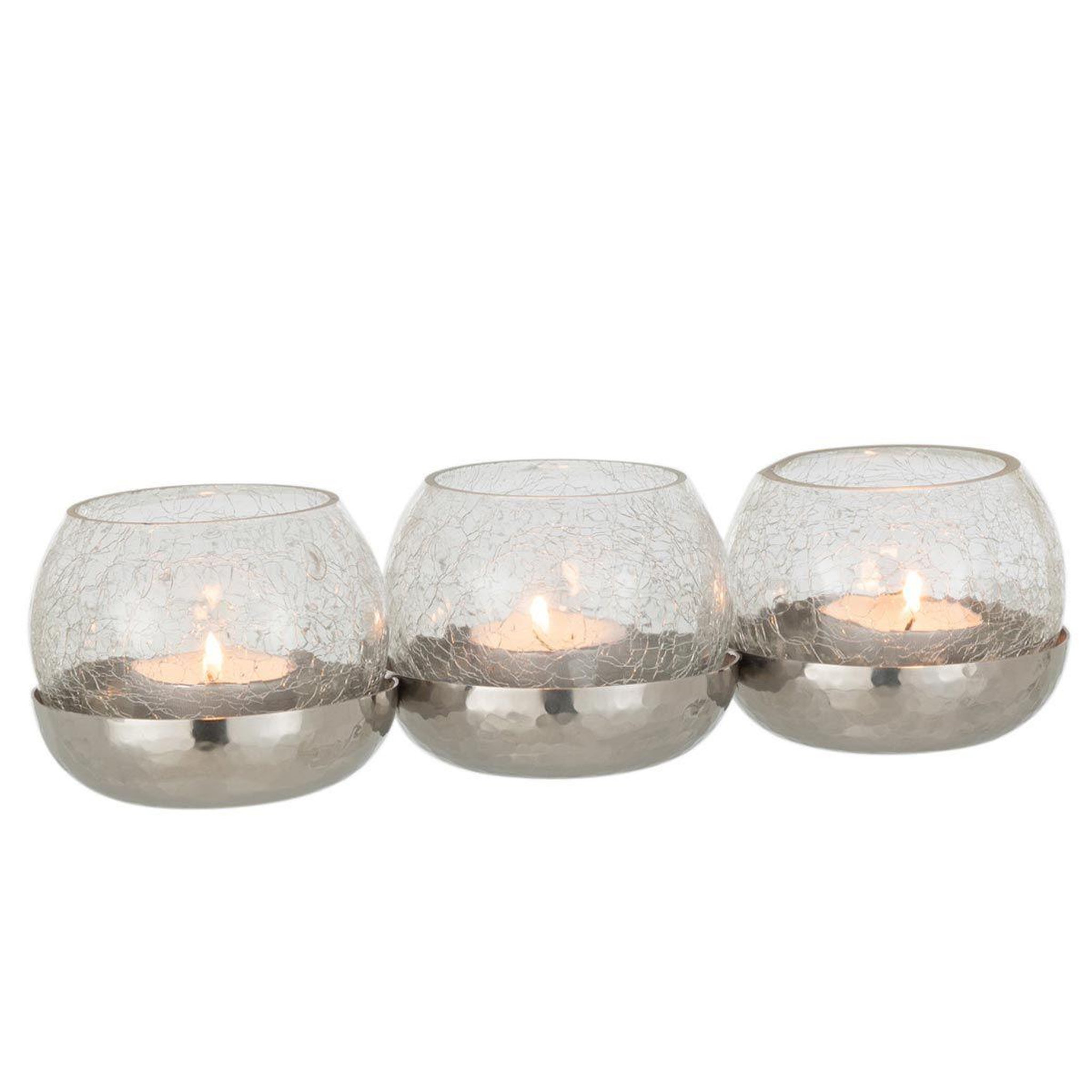 Voir la diapositive 2 : J-LINE Photophore Verre Craquelé  3 Boules  27cm Argent
