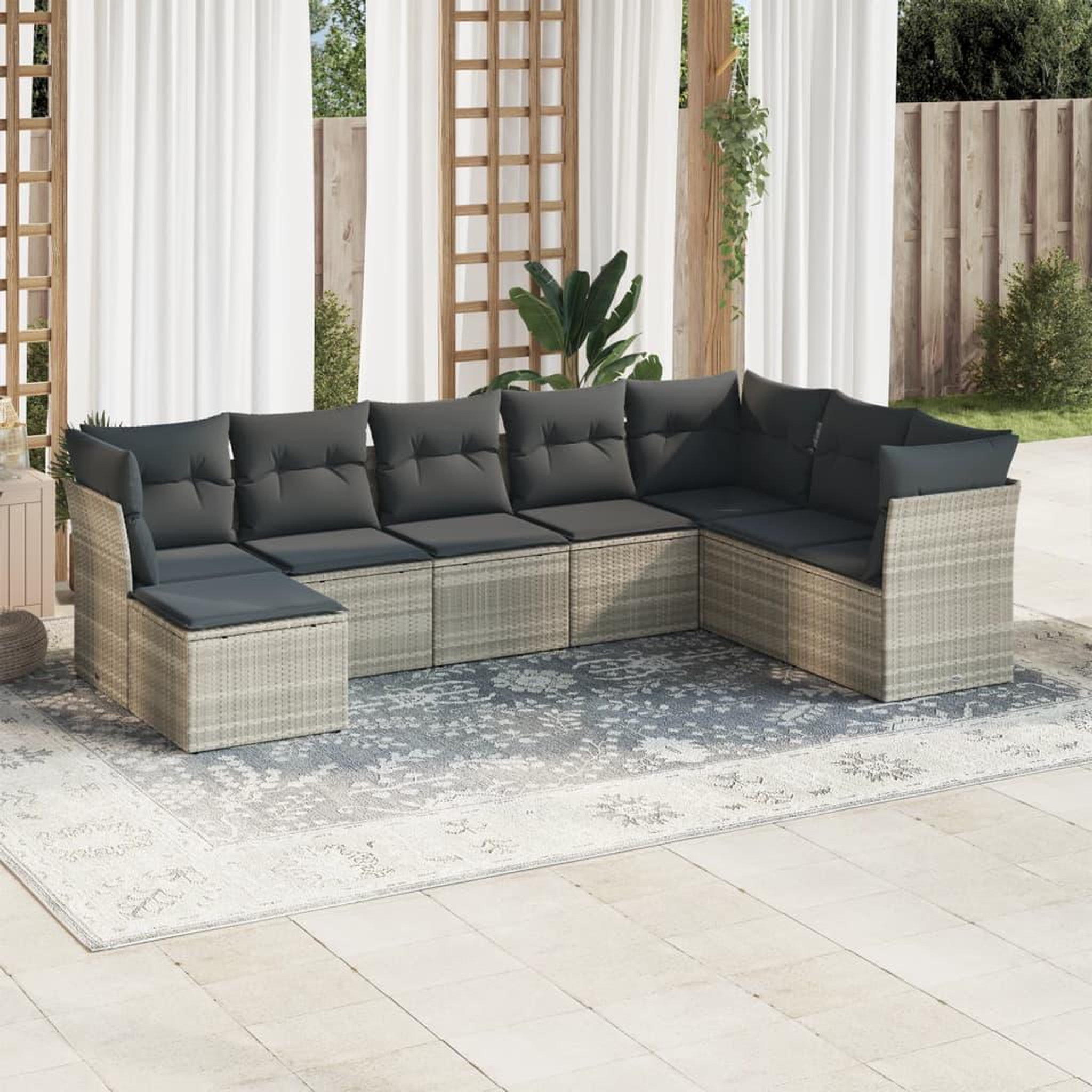 VIDAXL Salon de jardin 8 pcs avec coussins gris clair resine tressee