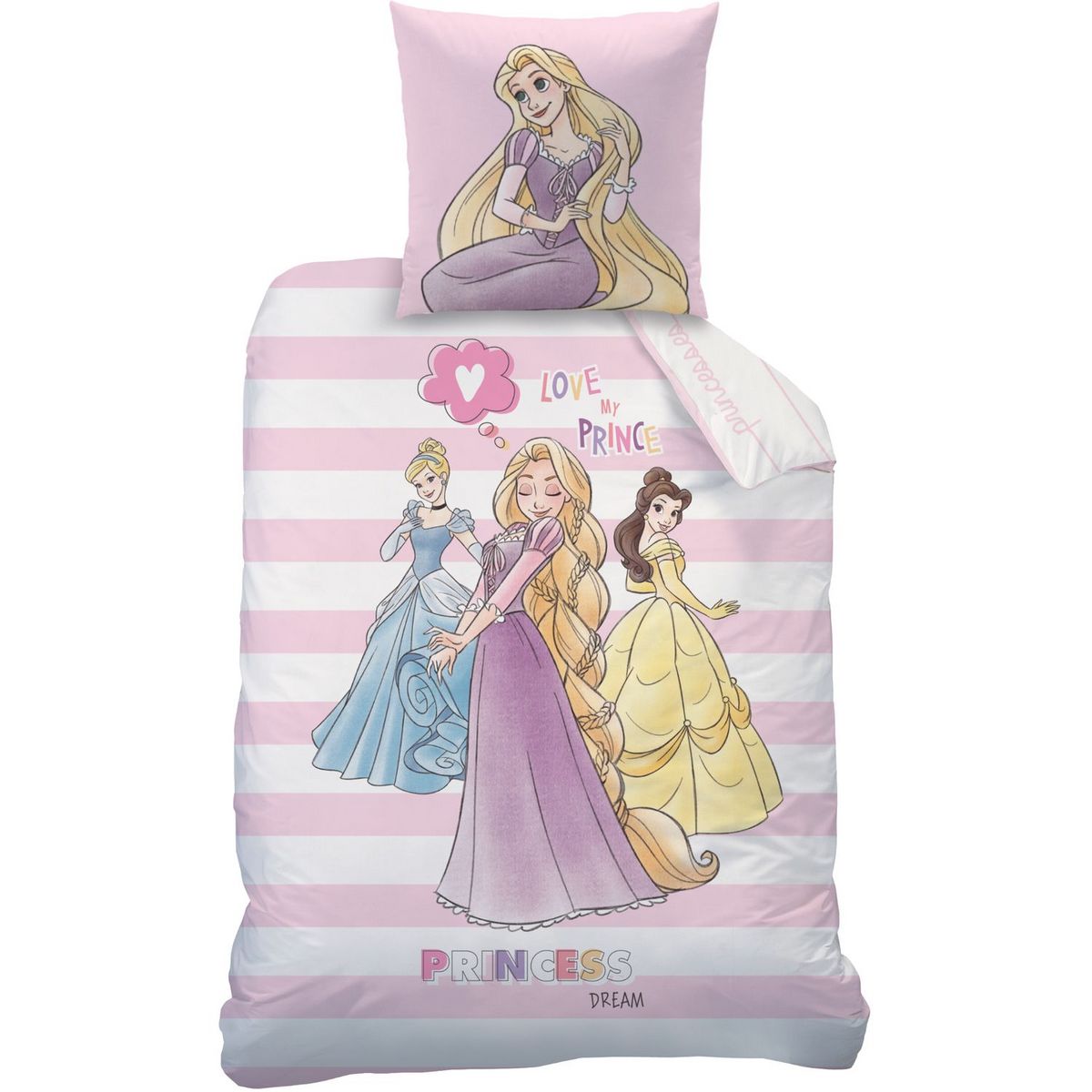 PRINCESS DISNEY Parure housse de couette enfant fantaisie en coton 57 fils PRINCESSES STRIPES