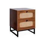 SWEEEK Table de chevet en décor bois et cannage avec pieds et poignées en métal noir