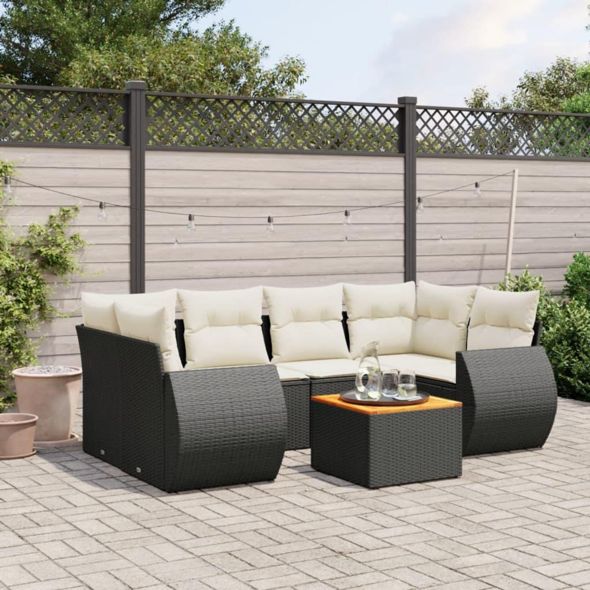 VIDAXL Salon de jardin 7 pcs avec coussins noir resine tressee