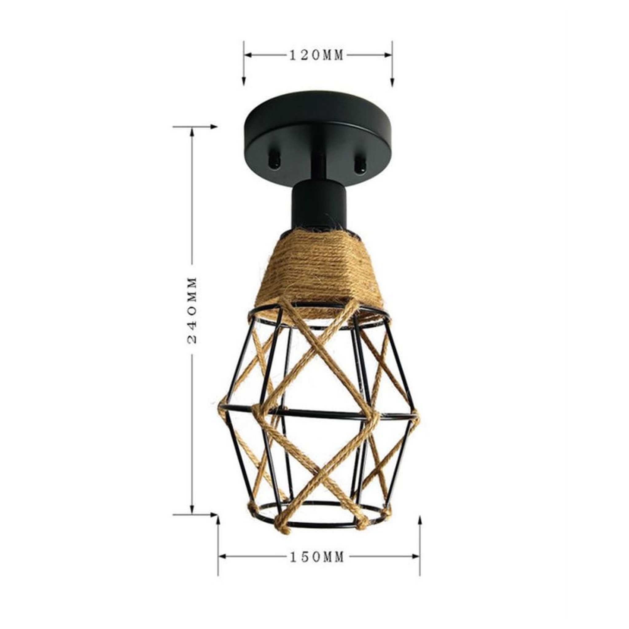 Voir la diapositive 6 : Plafonnier en cage carrée noir en fer et corde de jute lot de 2 E27, abat-jour tressé Ø 15 cm hauteur 18 cm, 40 W max (LED recommandé)