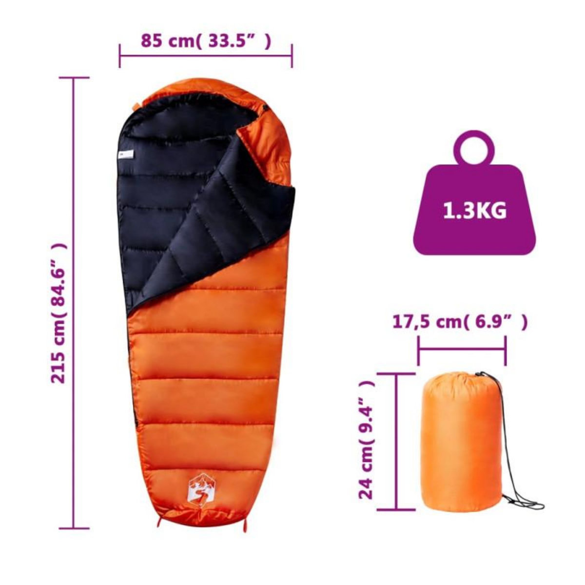 VIDAXL Sac de couchage momie pour adultes camping 3 saisons