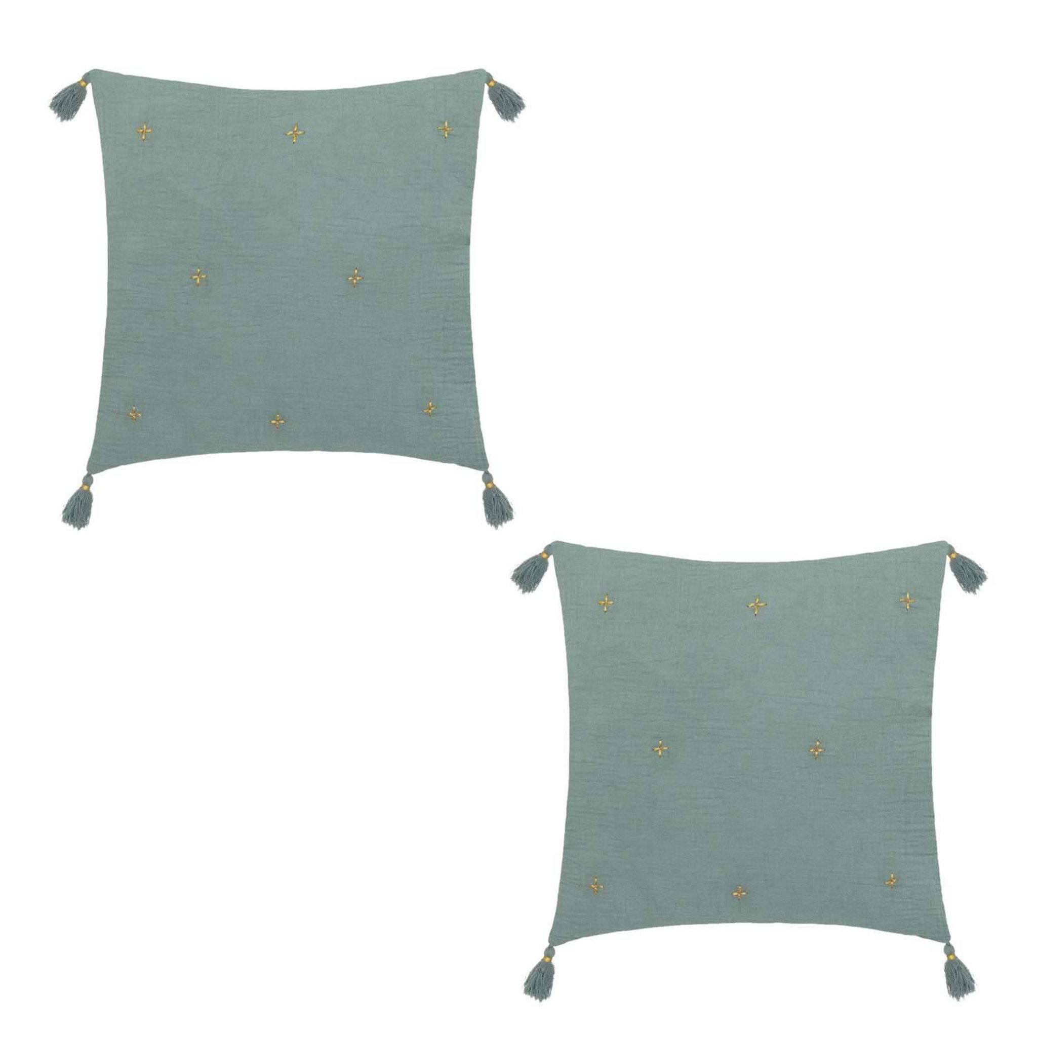 ATMOSPHERA Lot de 2 coussins de chaise brodés rectangulaires Starke - 40 x 40 cm - Céladon