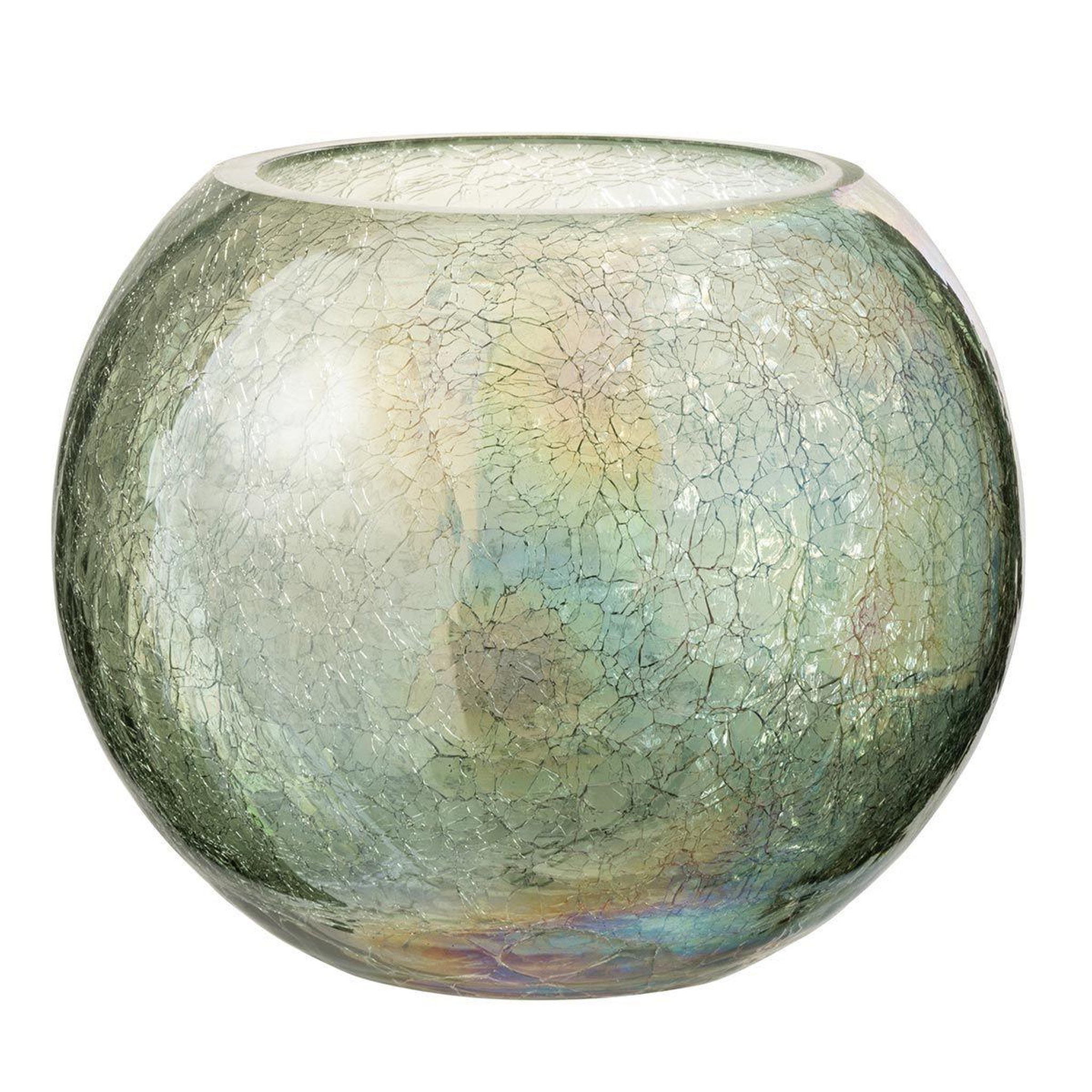 Voir la diapositive 1 : J-LINE Photophore Boule en Verre  Craquelé  19cm Vert