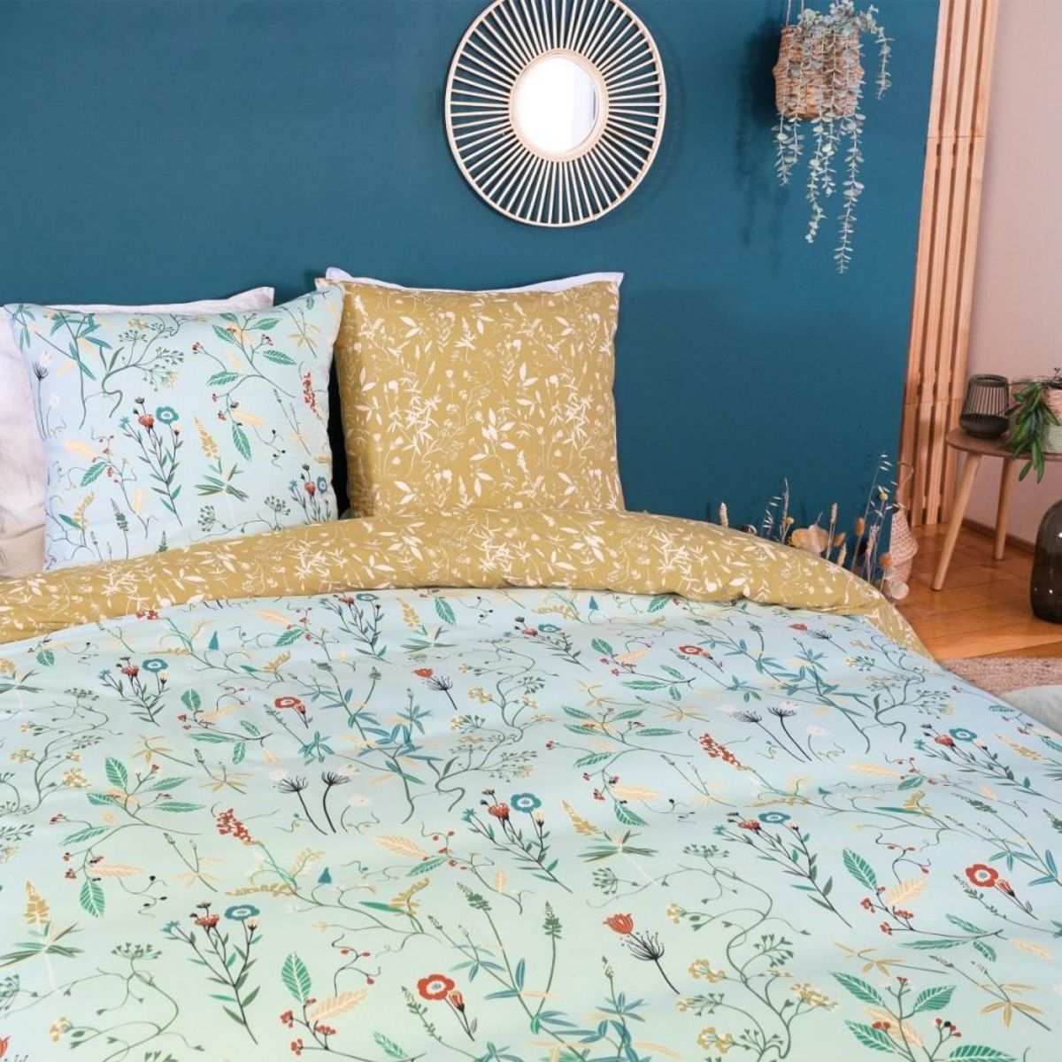 COTE DECO Housse de couette 240x220 + 2 taies FLORISSANE microfibre