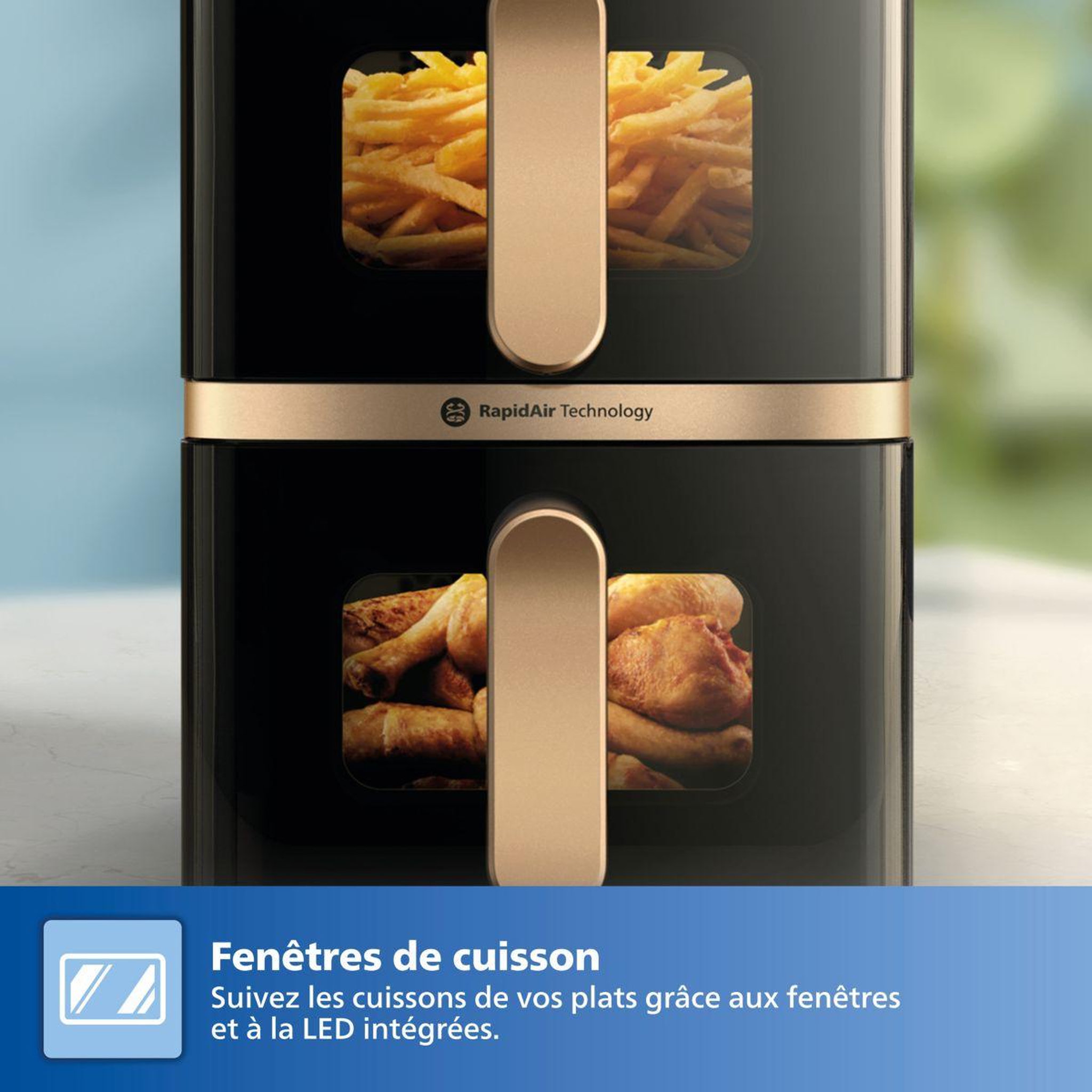 Voir la diapositive 4 : Philips Friteuse sans huile na462/70 friteuse sans huile vertical duo noir/cuivre, série 4000 10l (5+5l)