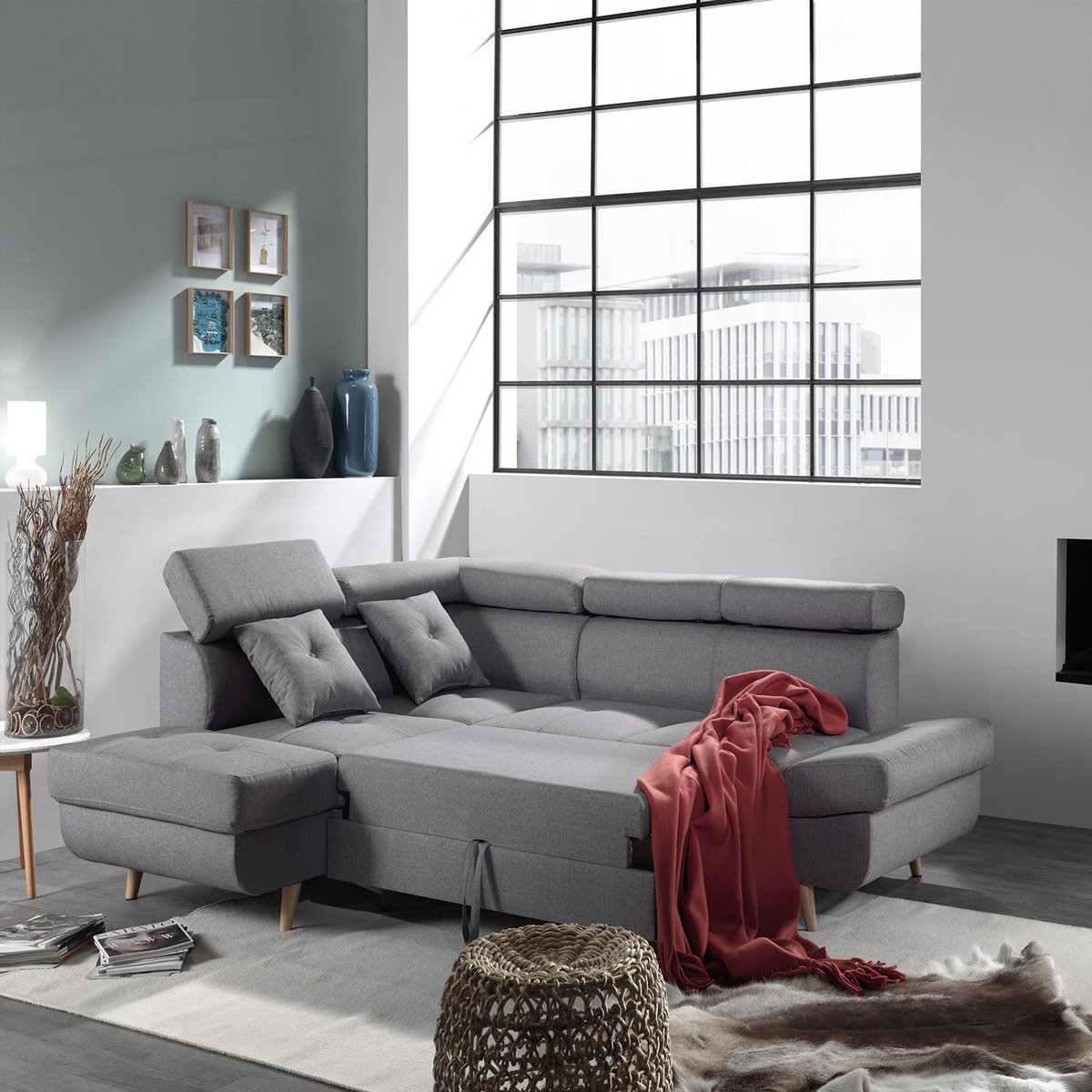 BEST MOBILIER Linea - canapé d'angle gauche convertible - 5 places - avec têtières