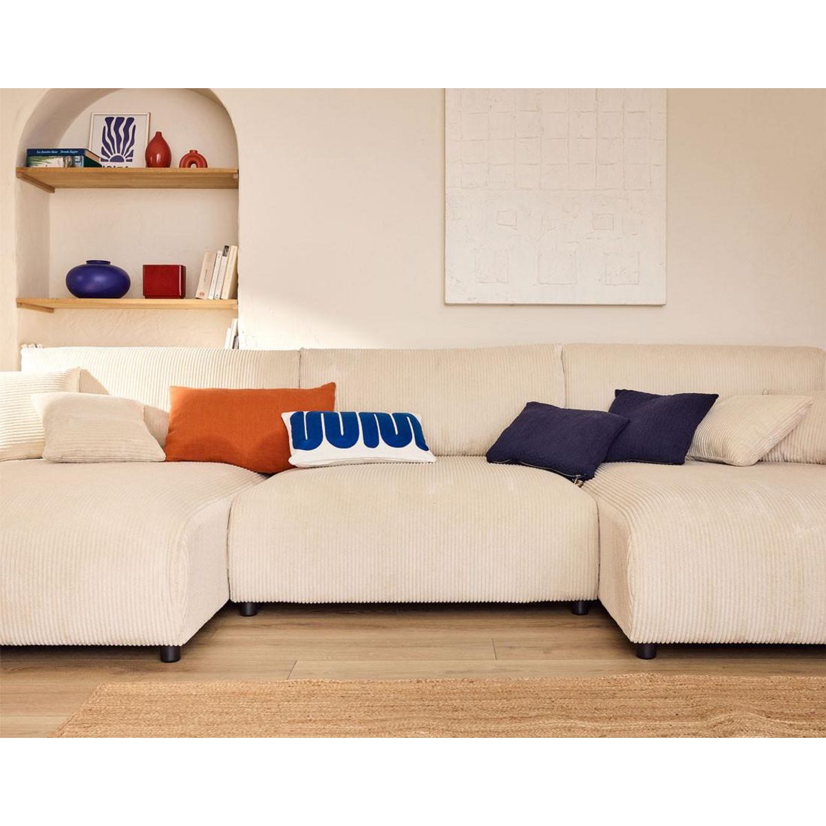 LISA DESIGN Pivoine - canapé panoramique en u - 7 places - convertible avec coffre - en velours côtelé