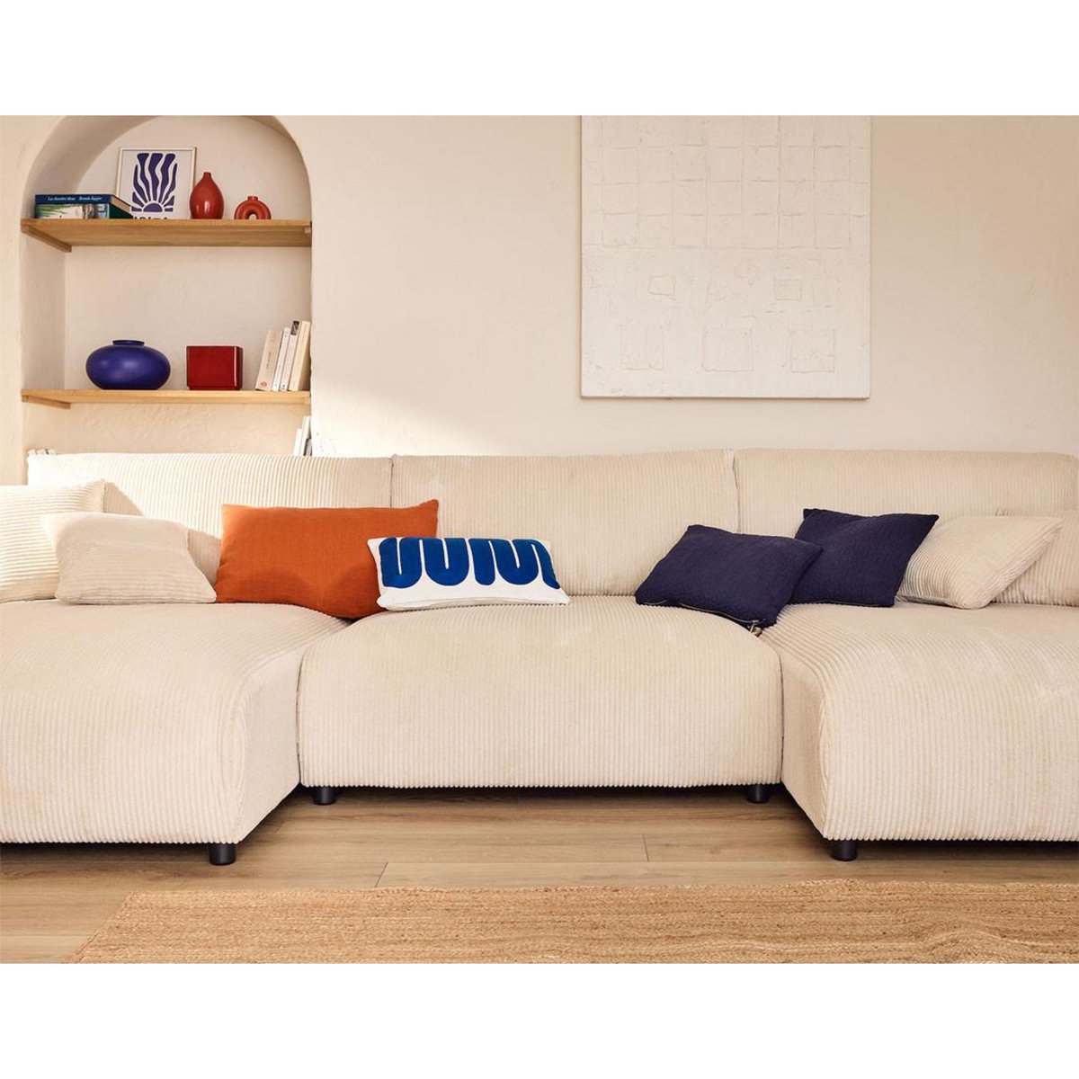 LISA DESIGN Pivoine - canapé panoramique en u - 7 places - convertible avec coffre - en velours côtelé