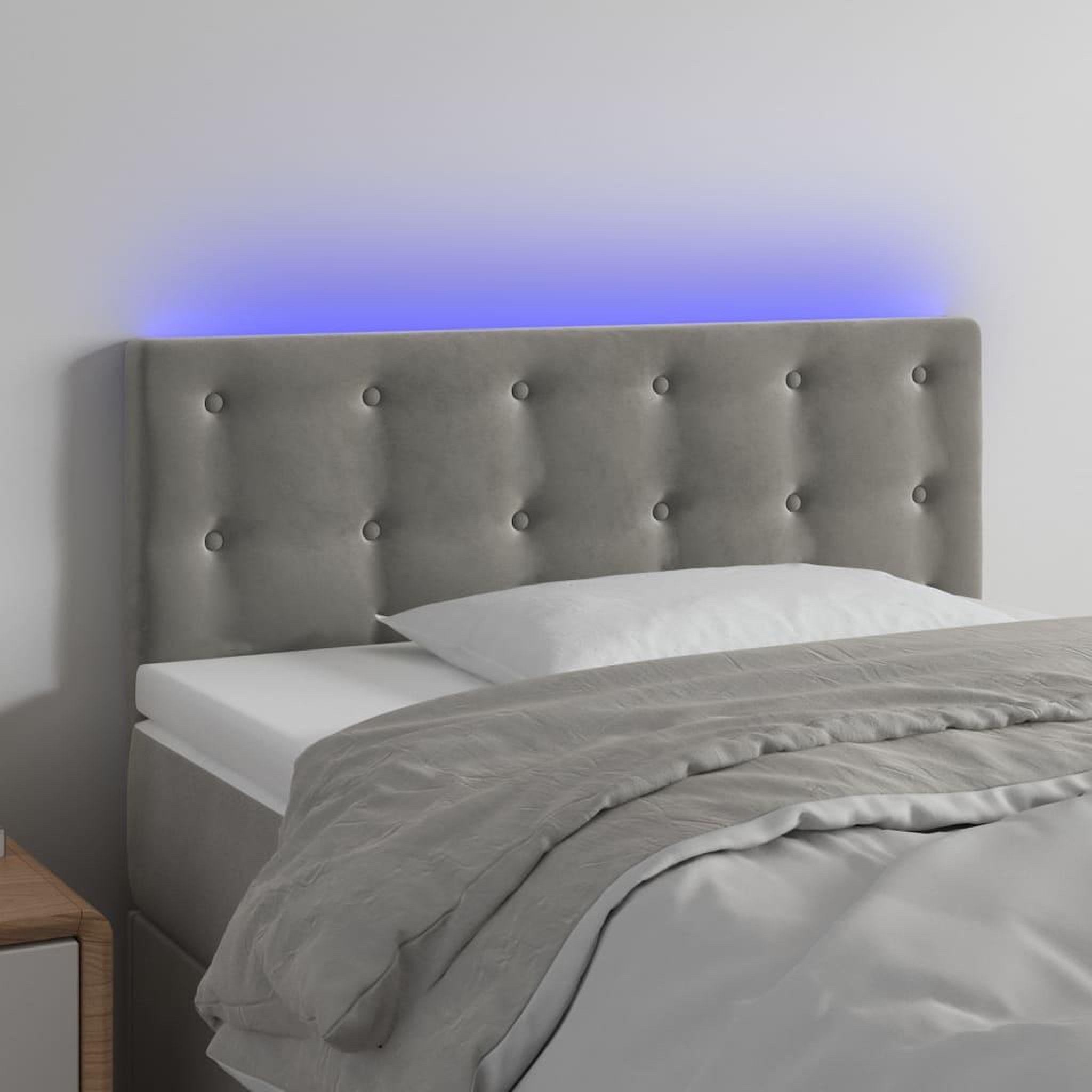 Voir la diapositive 1 : VIDAXL Tete de lit a LED Gris clair 90x5x78/88 cm Velours