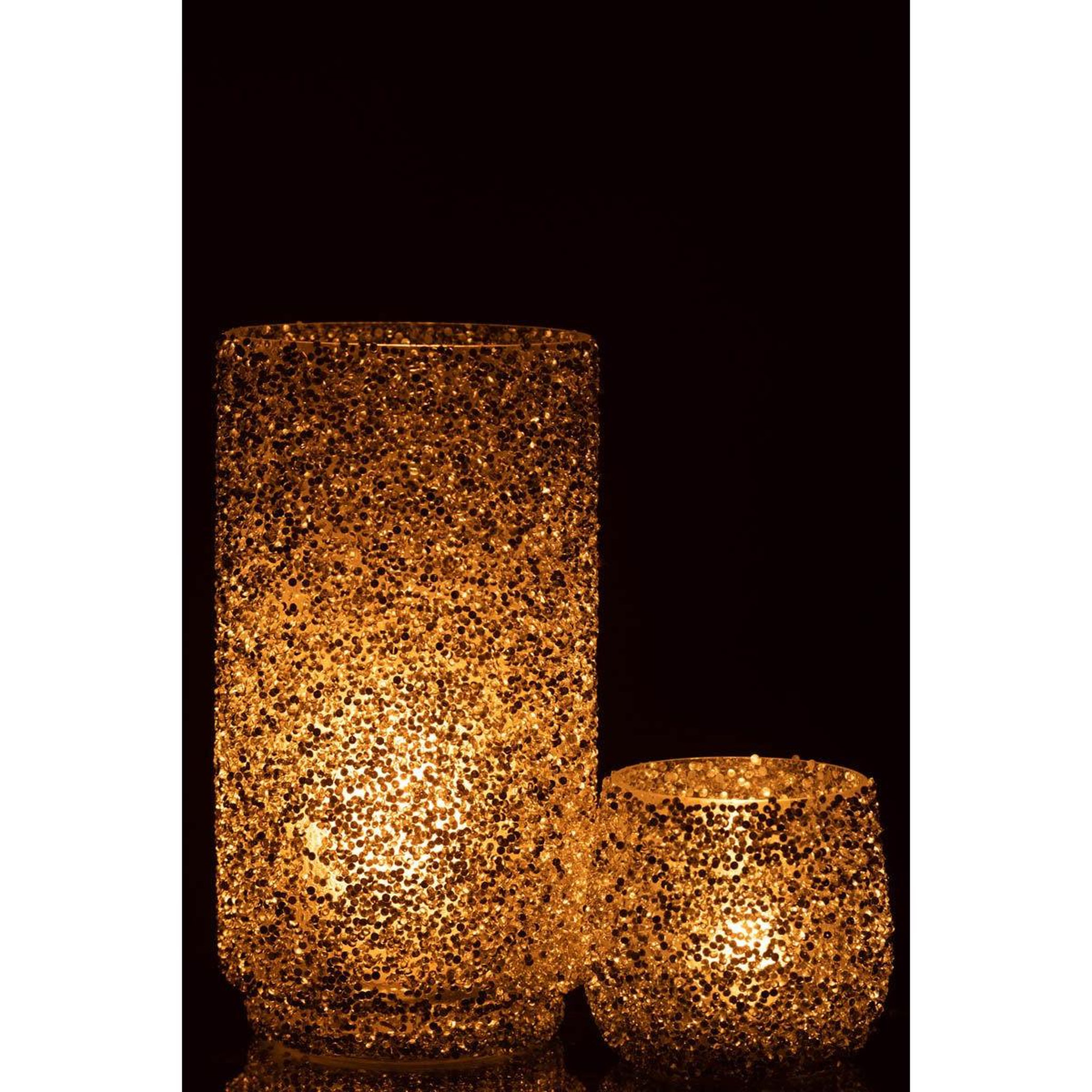 Voir la diapositive 6 : J-LINE Photophore en Verre à Paillettes  Ethel  25cm Argent