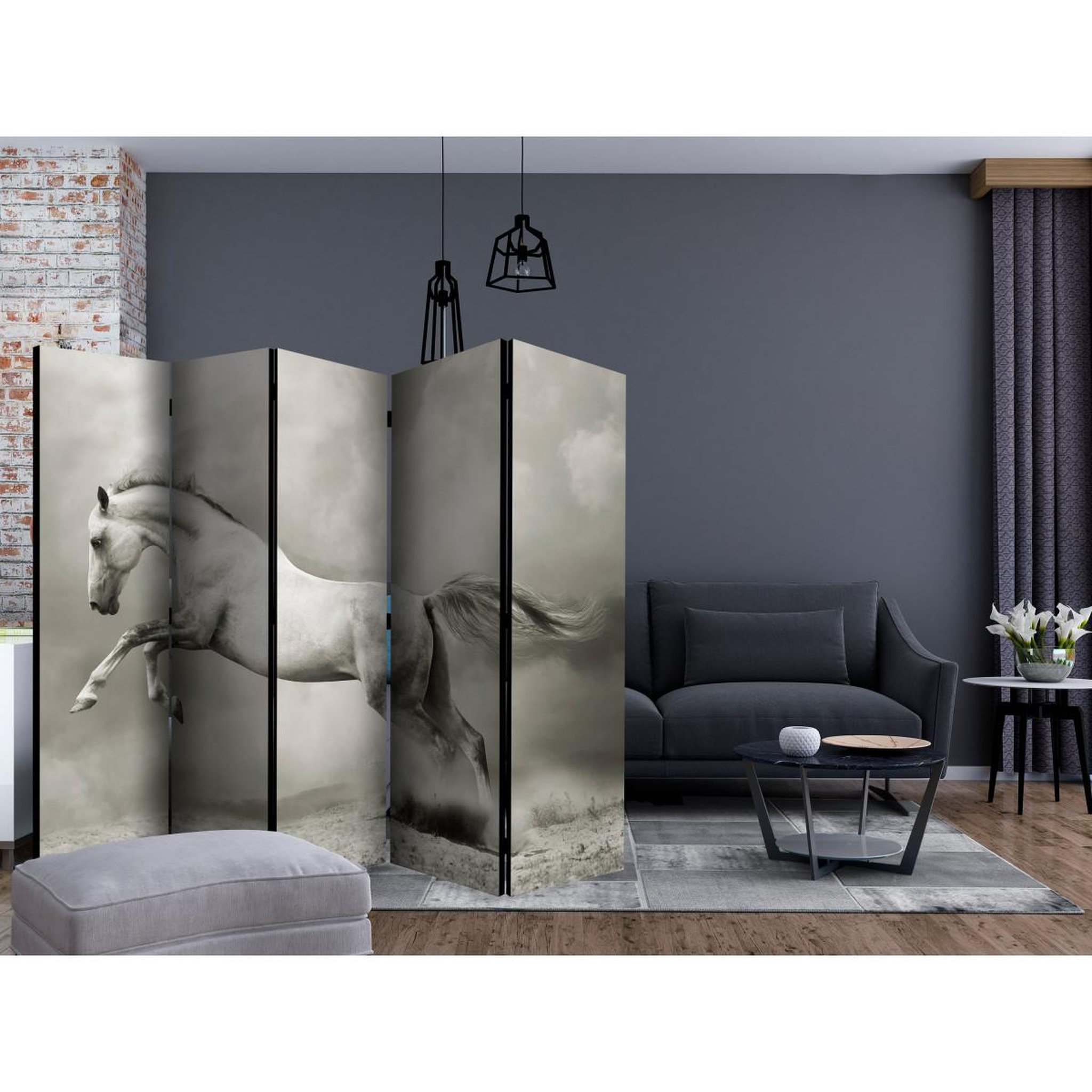 Voir la diapositive 2 : Paris Prix Paravent 5 volets  wild stallion  172x225cm