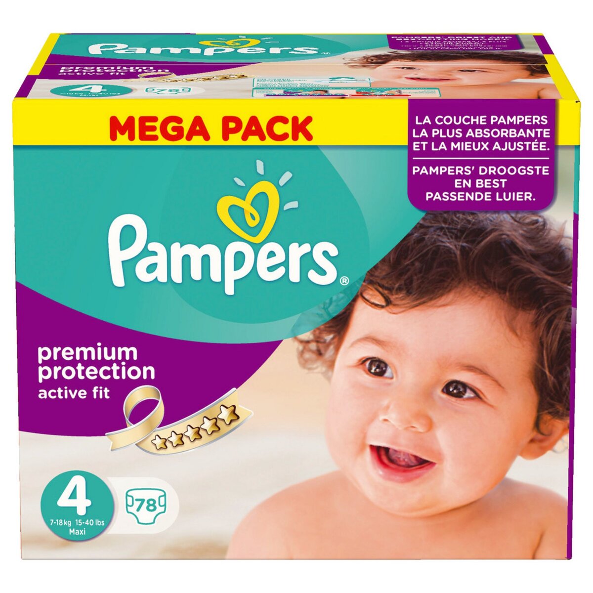 PAMPERS ACTIVE FIT Méga Pack Couches Standard T4 (7-18 kg) 3X78