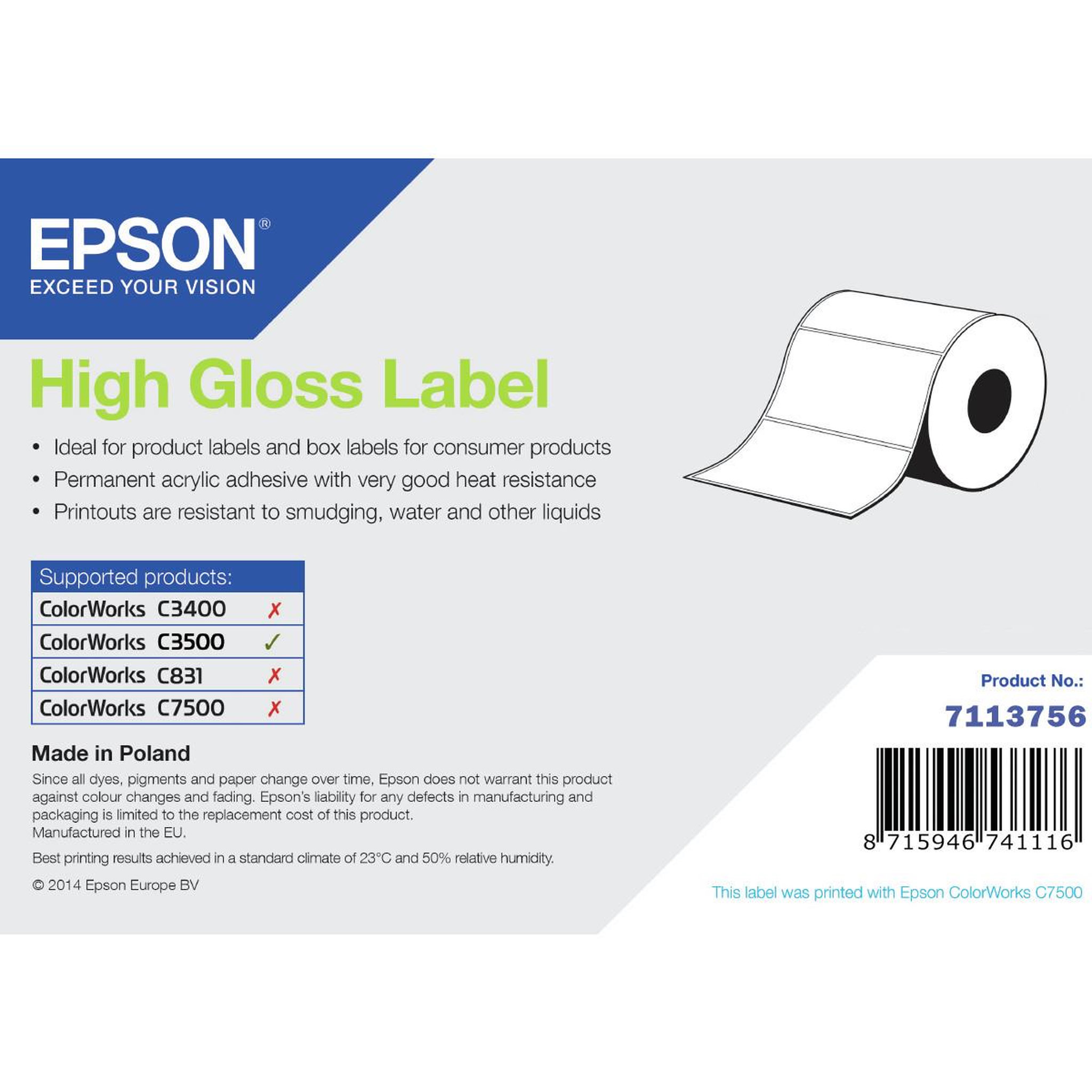 Epson Epson High Gloss Label Imprimante d'étiquette adhésive