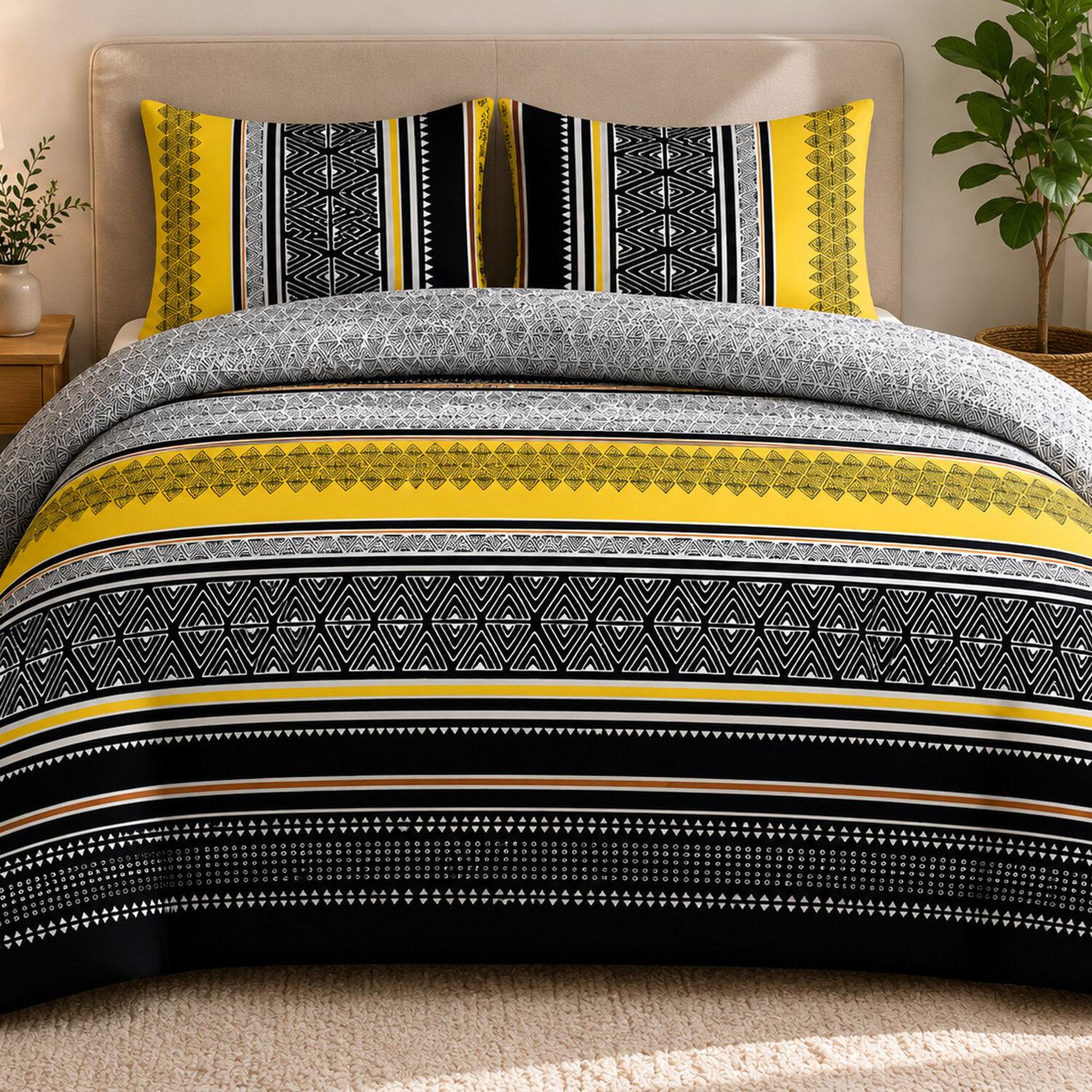 Home collection Parure housse de couette 240x220cm 100%coton 55fils formas yellow