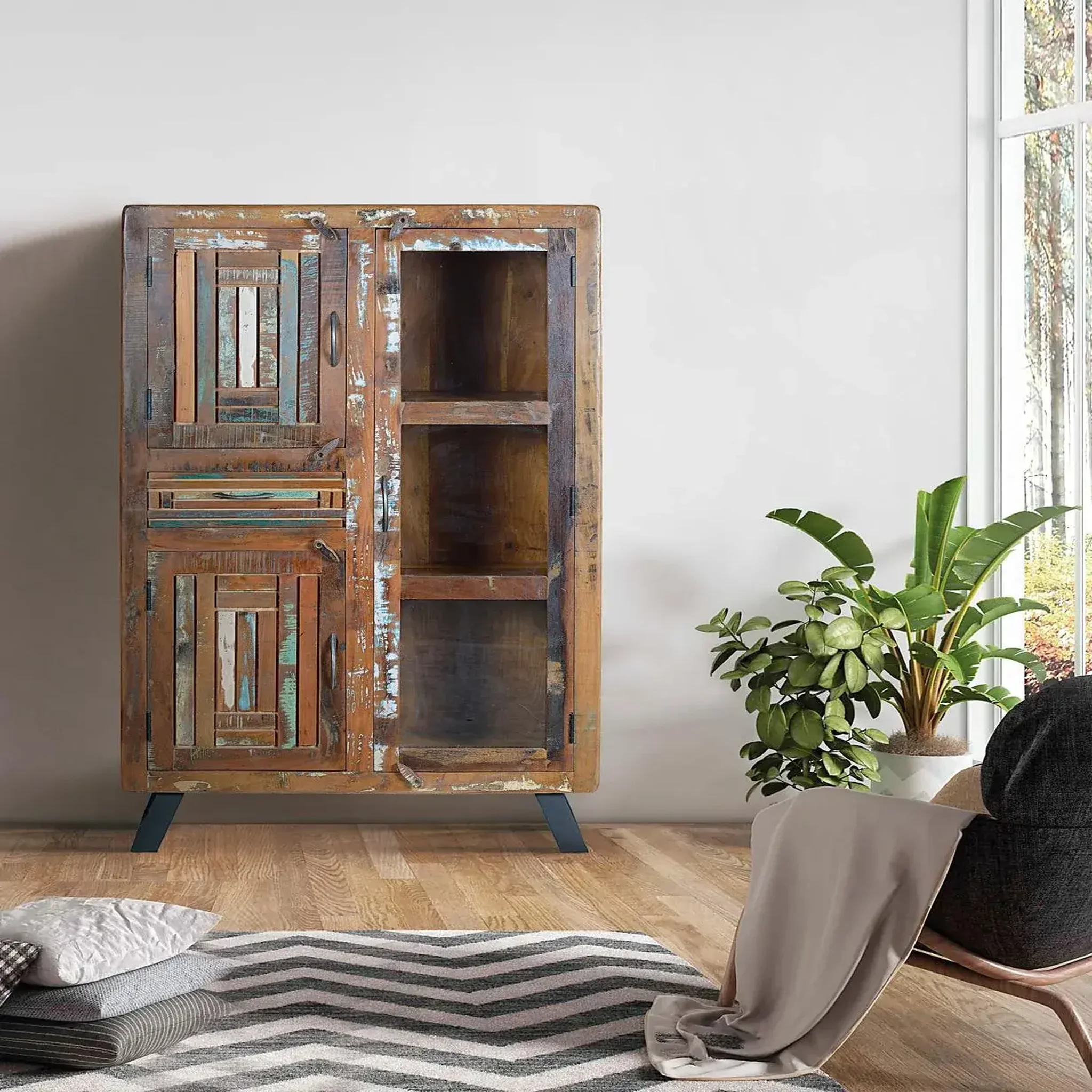 Voir la diapositive 2 : GINER Y COLOMER SL Vitrine en bois recyclé 90 cm style vintage industriel
