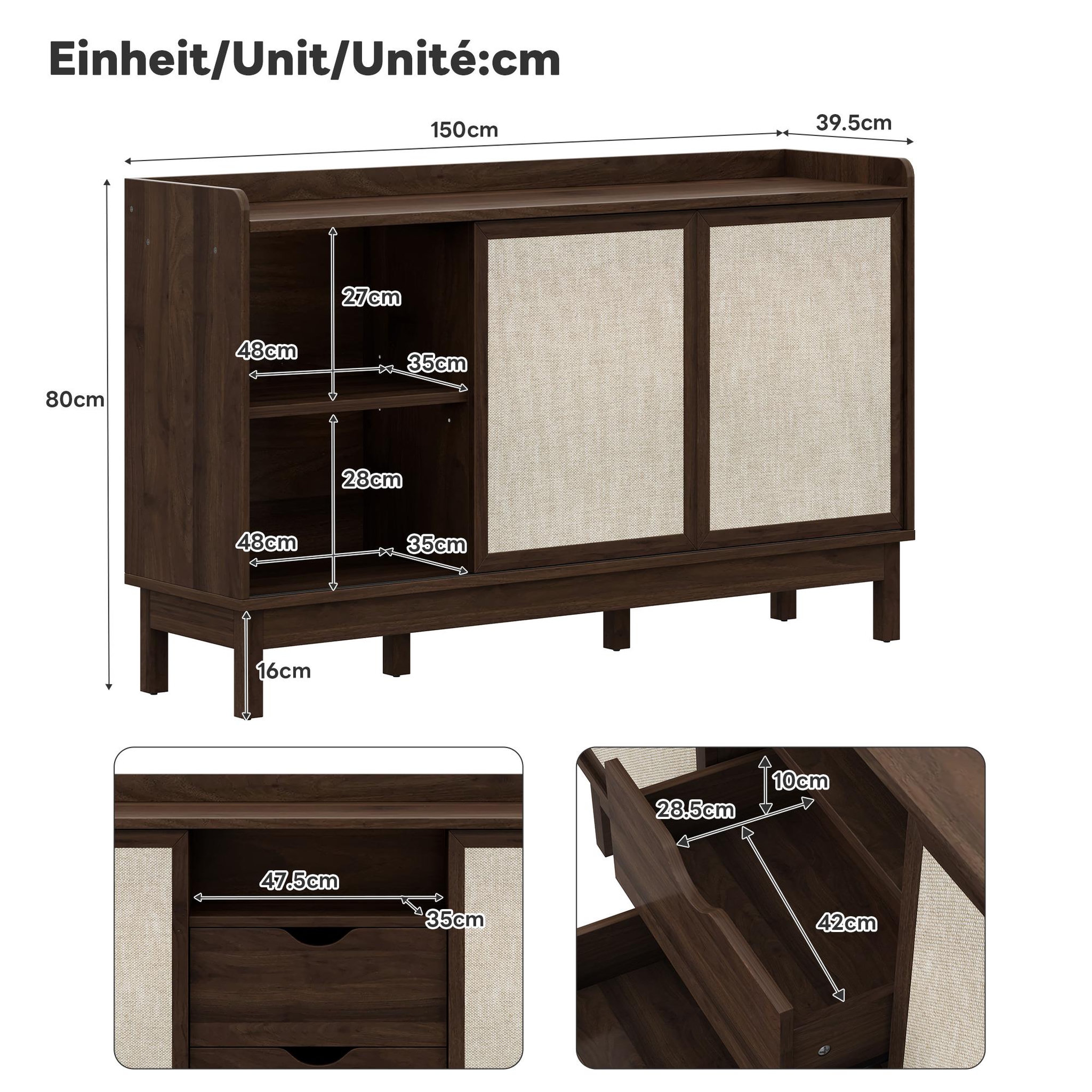 Voir la diapositive 3 : MERAX Buffet 2 porte(s) 2 tiroir(s) - 150 cm naturel panneau de particules