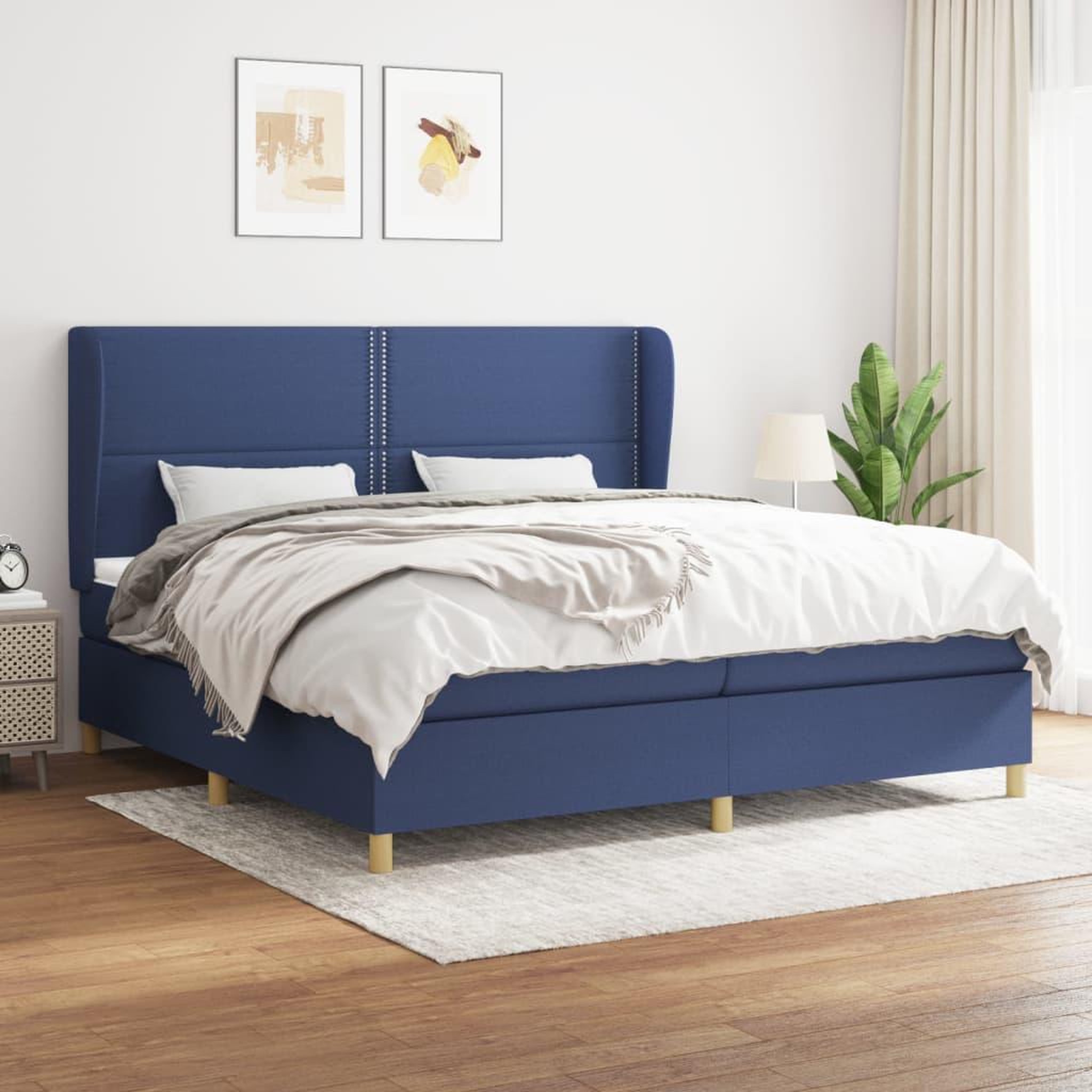Voir la diapositive 1 : VIDAXL Sommier a lattes de lit avec matelas Bleu 200x200 cm Tissu