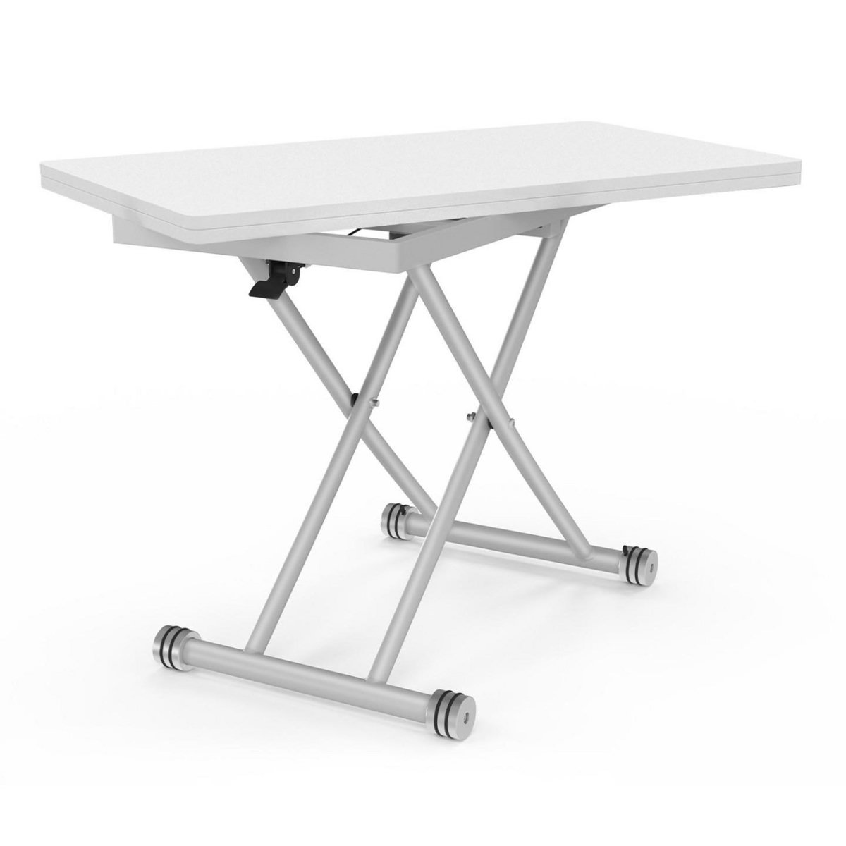 ID MARKET Table basse extensible relevable en table à manger rectangulaire URBANA plateau blanc pied chrome