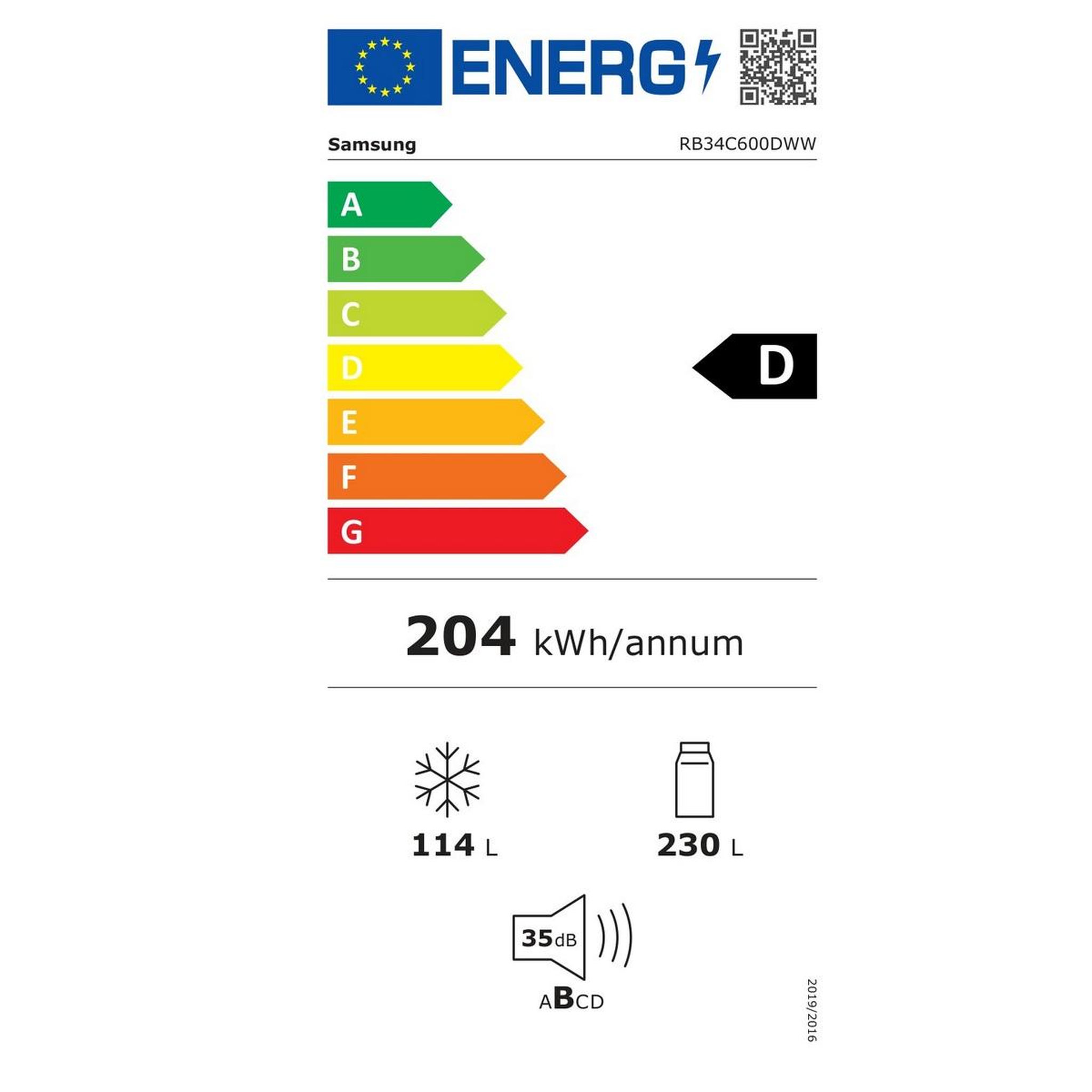 Voir la diapositive 2 : Samsung Réfrigérateur combiné 60cm 344l ventilé blanc - RB34C600DWW