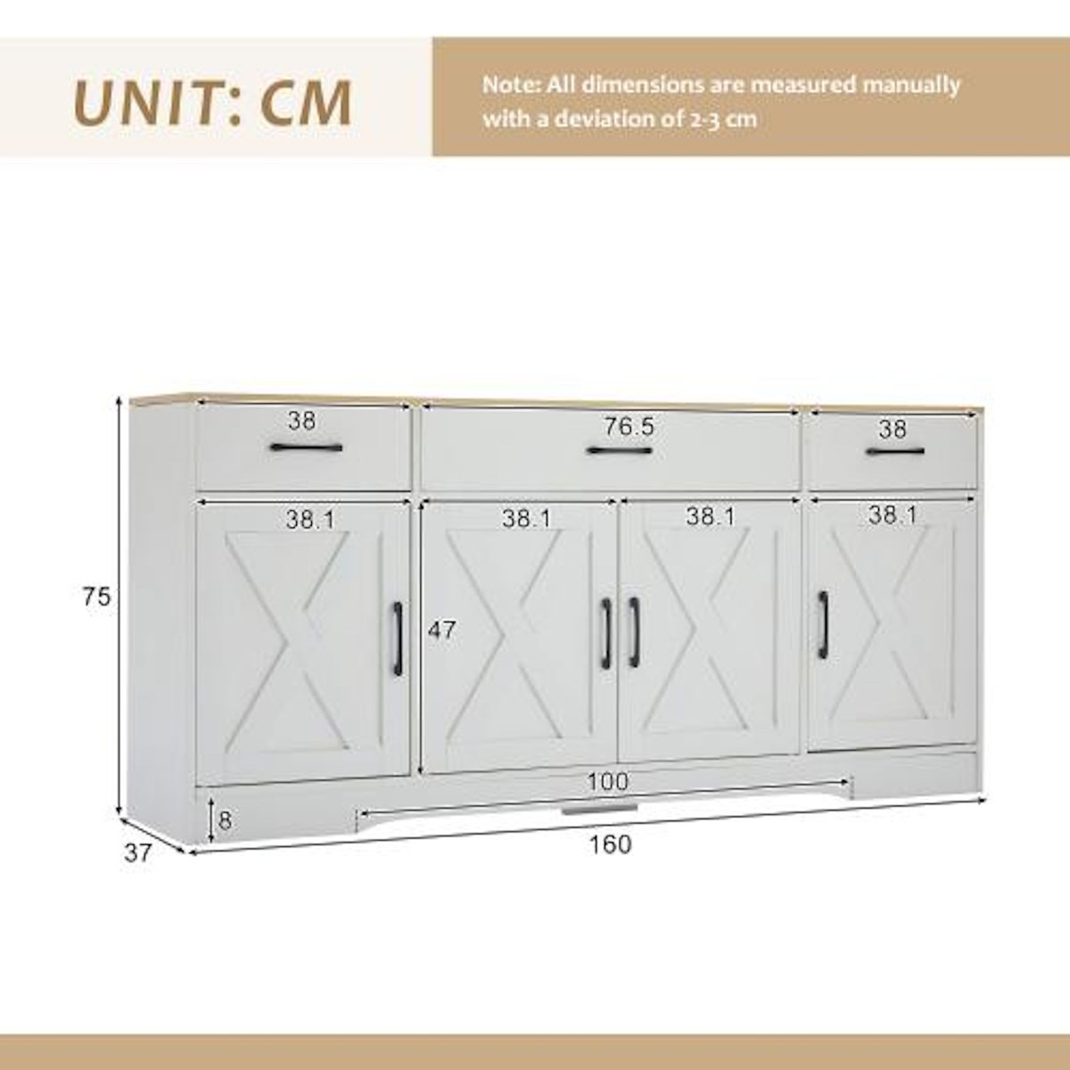 MERAX Buffet 4 porte(s) 3 tiroir(s) - 160 cm blanc mdf