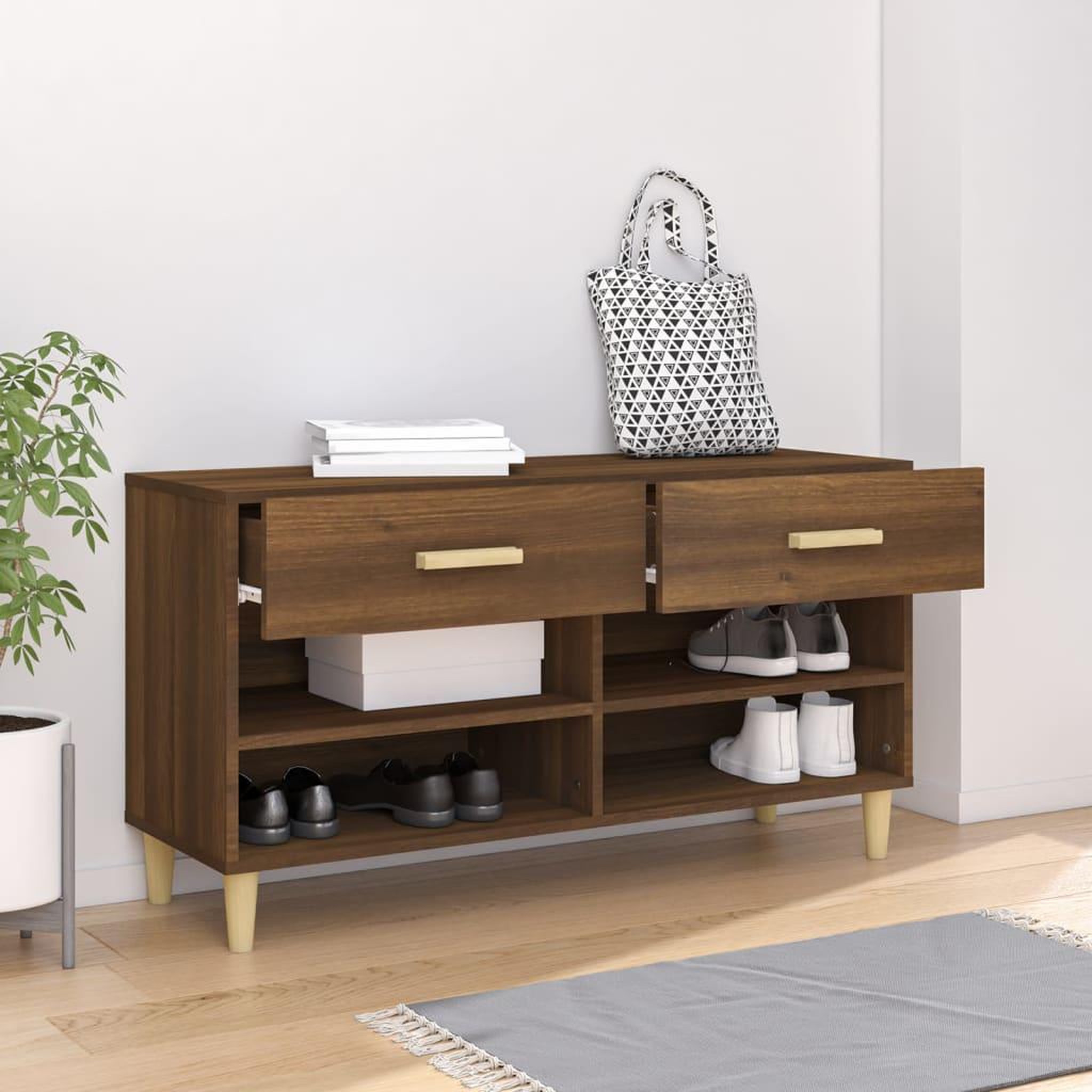 Voir la diapositive 3 : VIDAXL Meuble a chaussures chene marron 102x35x55 cm bois d'ingenierie