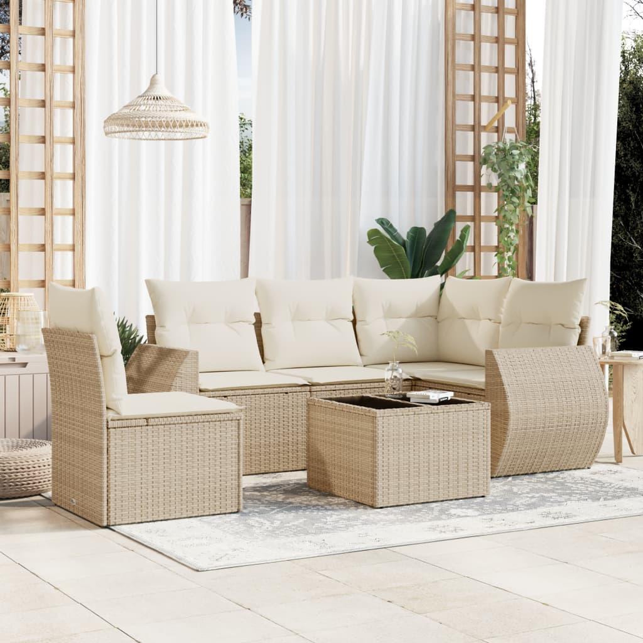 VIDAXL Salon de jardin avec coussins 6 pcs beige resine tressee