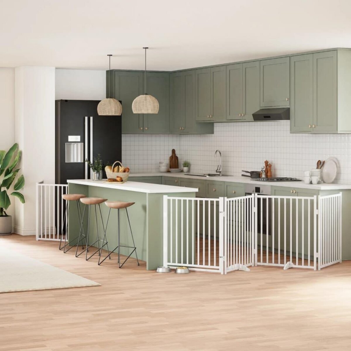 VIDAXL Barriere pour chien porte pliable 8panneaux blanc bois peuplier