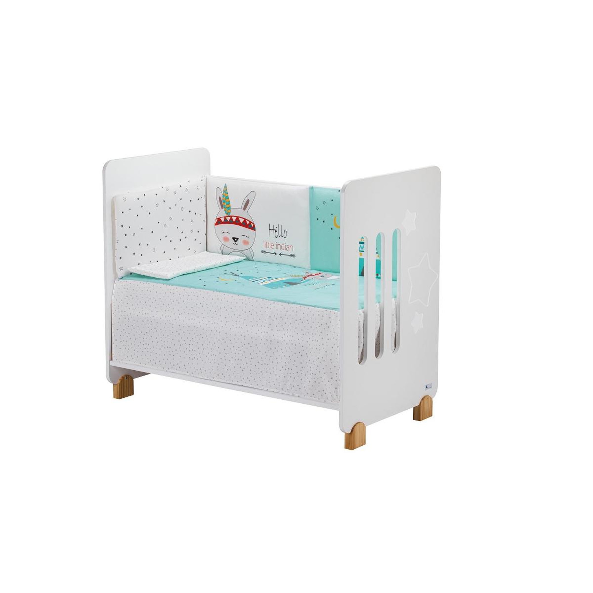 Voir la diapositive 1 : INTERBABY Lit Bébé Star Nature  and  Parure de lit 3 Pcs. Tipi/Oso Verd