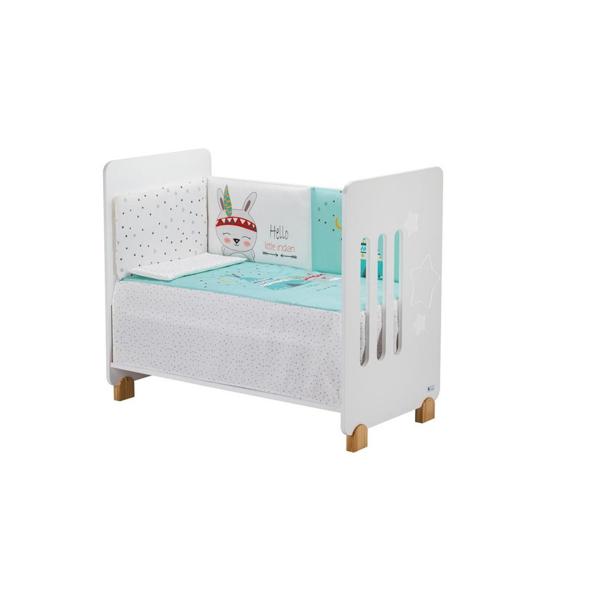 INTERBABY Lit Bébé Star Nature  and  Parure de lit 3 Pcs. Tipi/Oso Verd