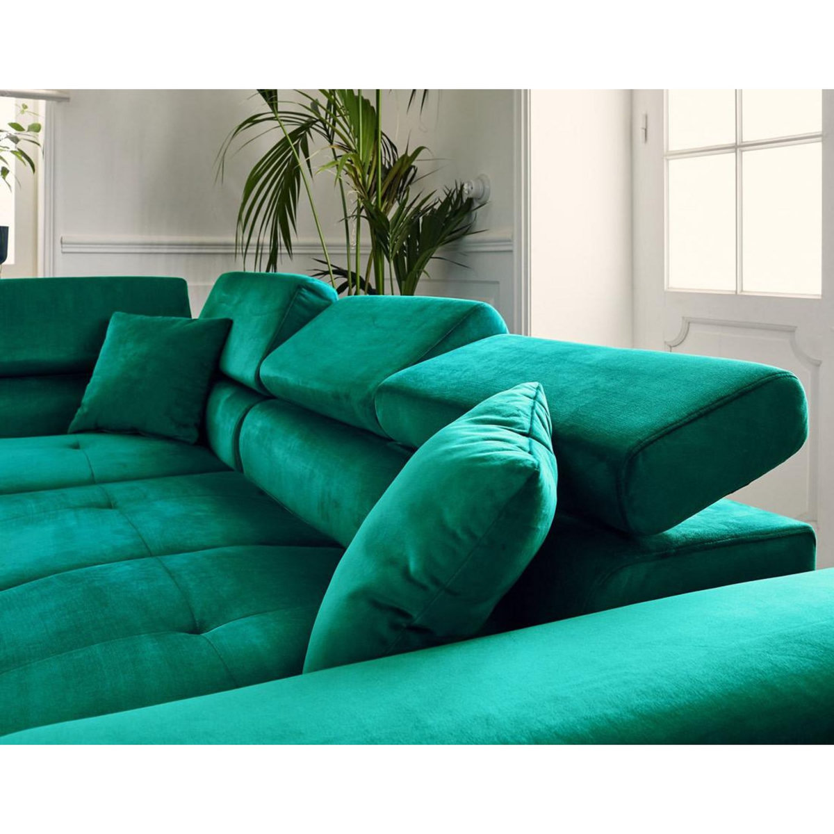 BEST MOBILIER Dimas - canapé d'angle gauche 5 places - convertible avec coffre et têtières réglables - en velours