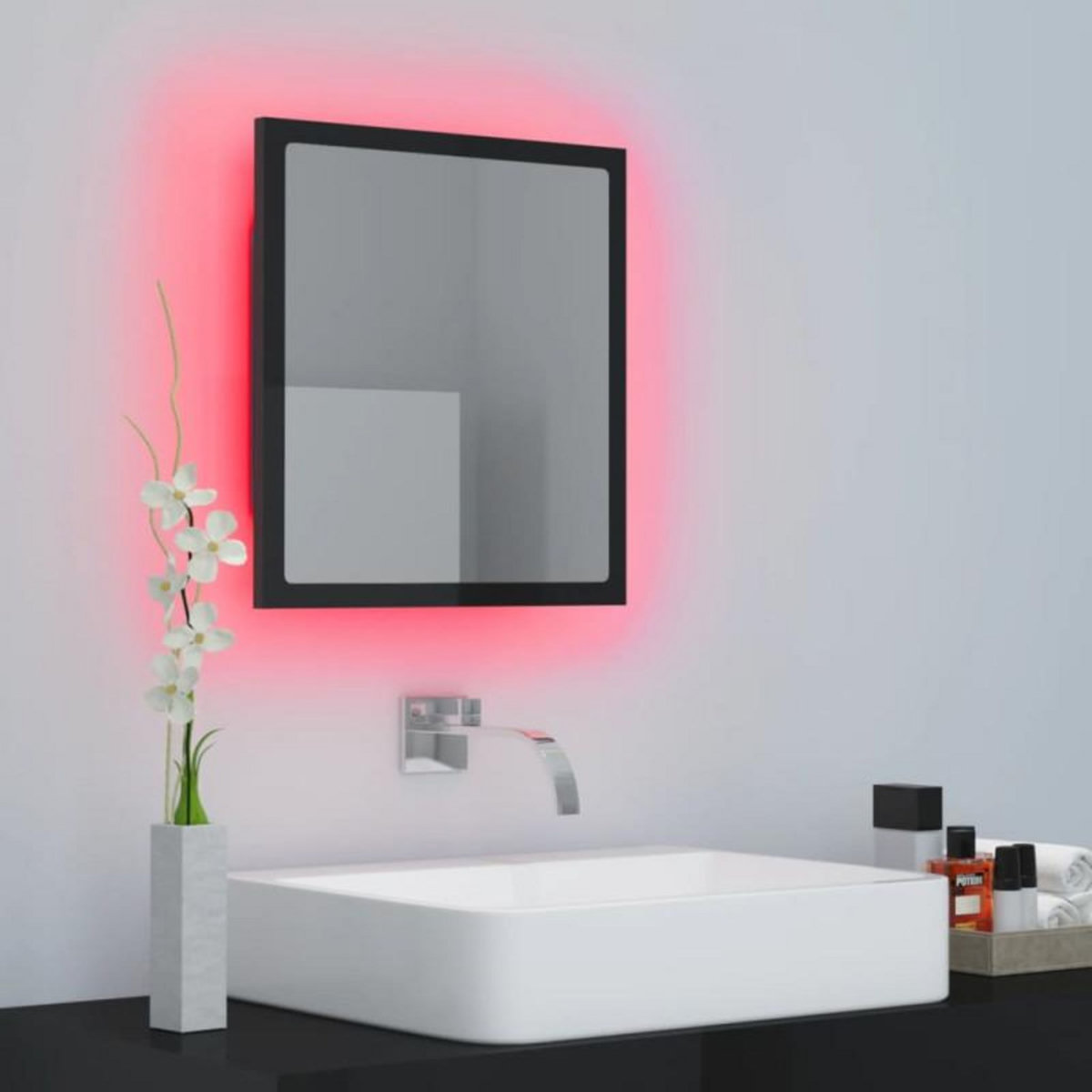 VIDAXL Miroir LED de salle de bain Noir brillant 40x8,5x37cm Acrylique