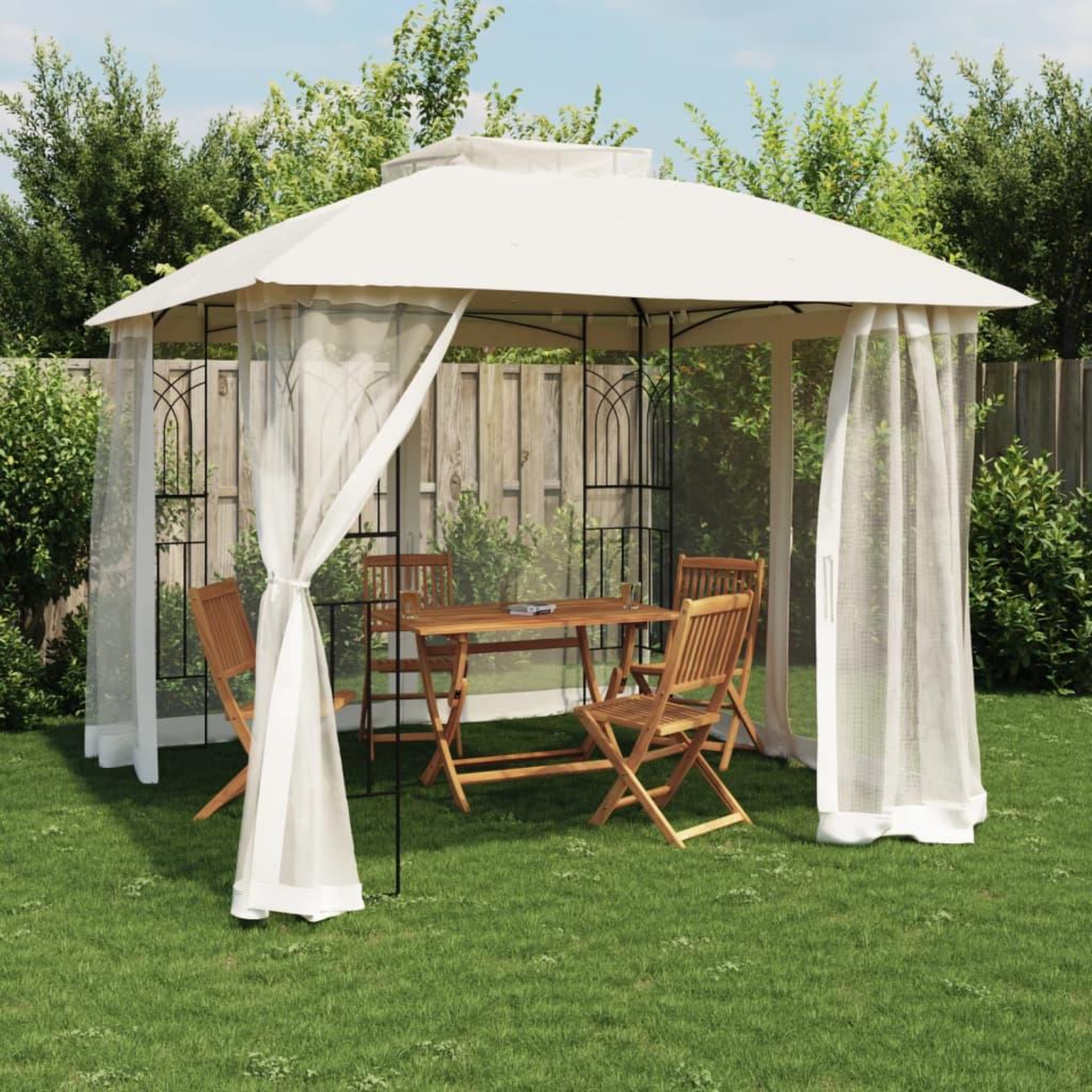 VIDAXL Tonnelle avec double toit et parois en filet creme acier