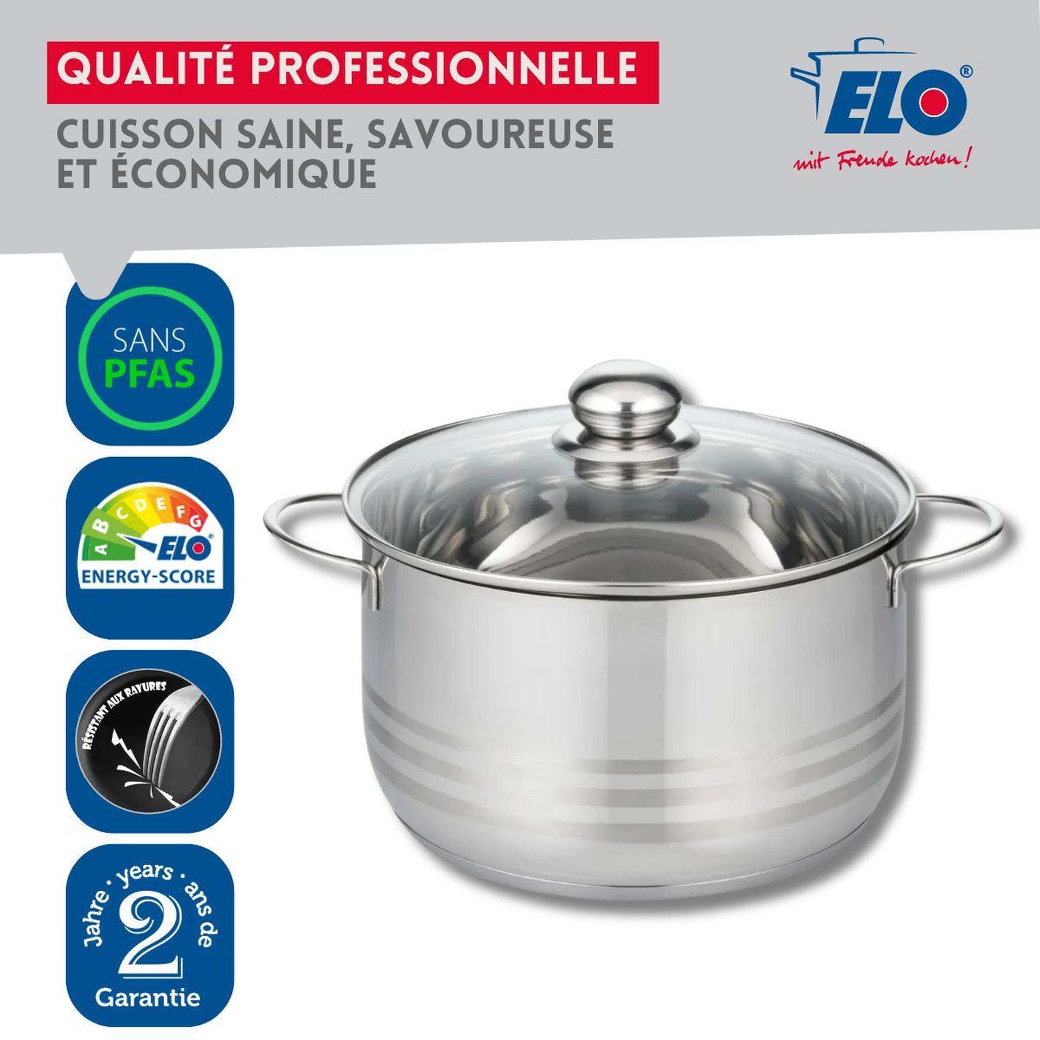 Voir la diapositive 4 : ELO Faitout haut 24 cm en acier inoxydable sans pfas elo brillant