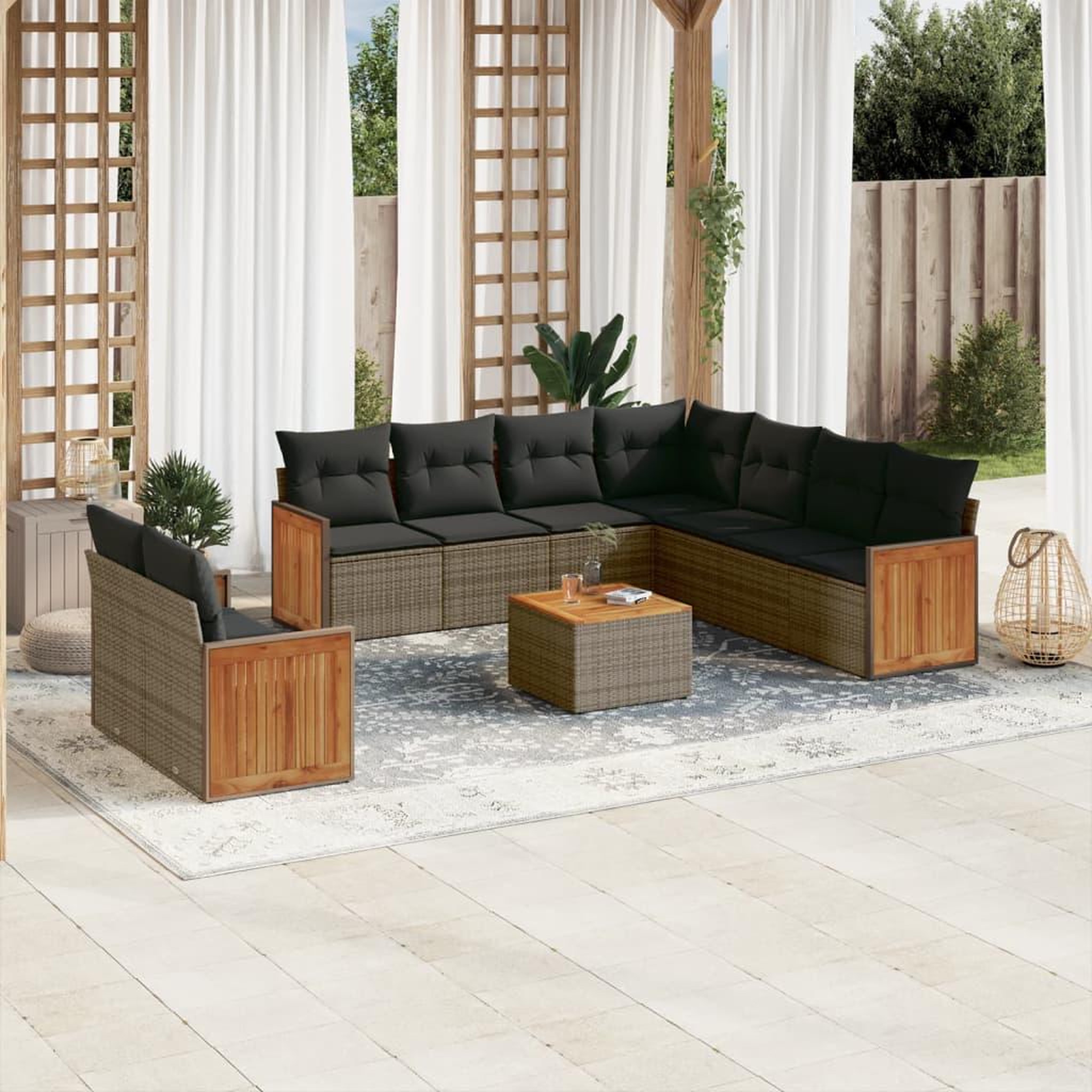VIDAXL Salon de jardin avec coussins 10 pcs gris resine tressee