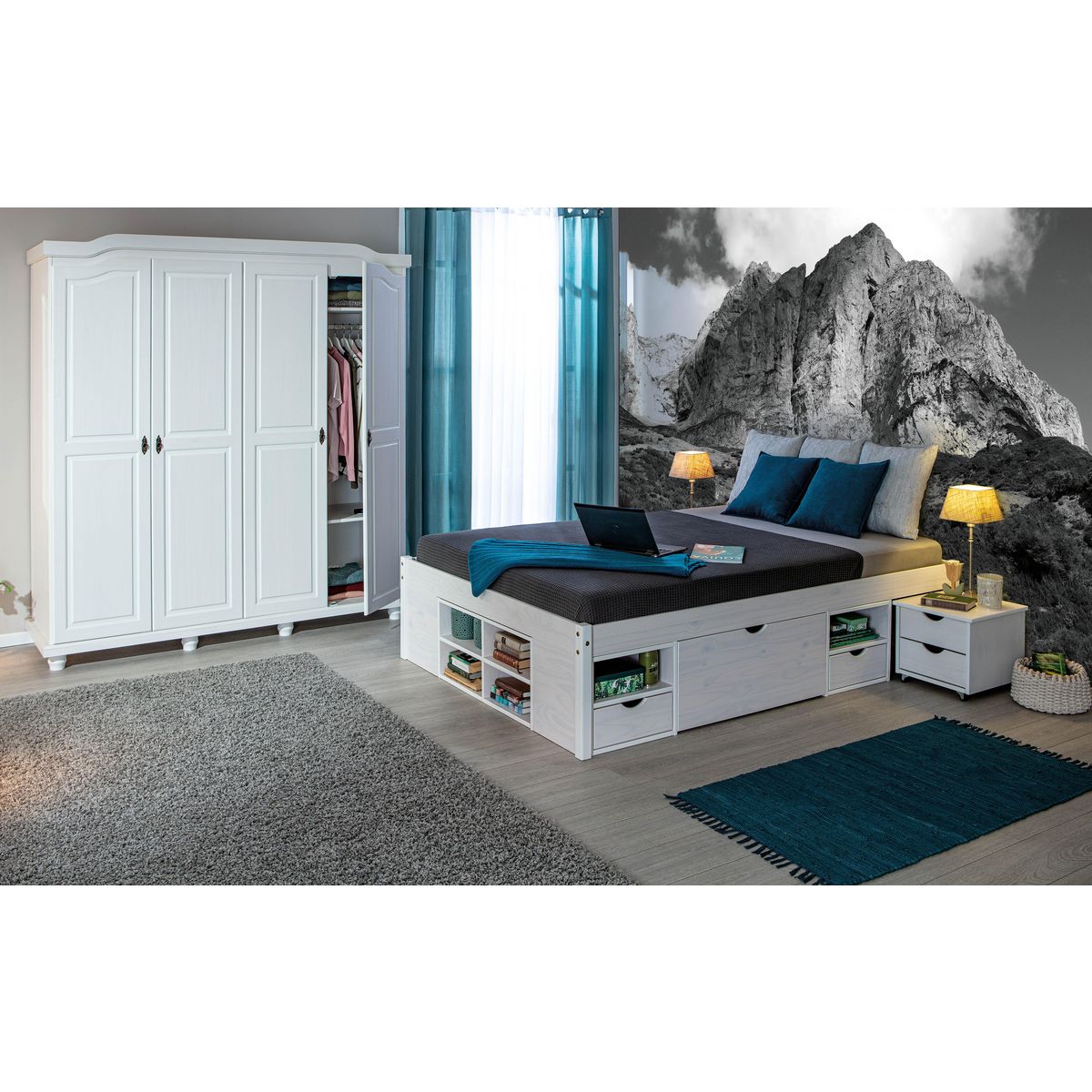 Lit multi-rangements en pin massif 160x200cm SLEEP