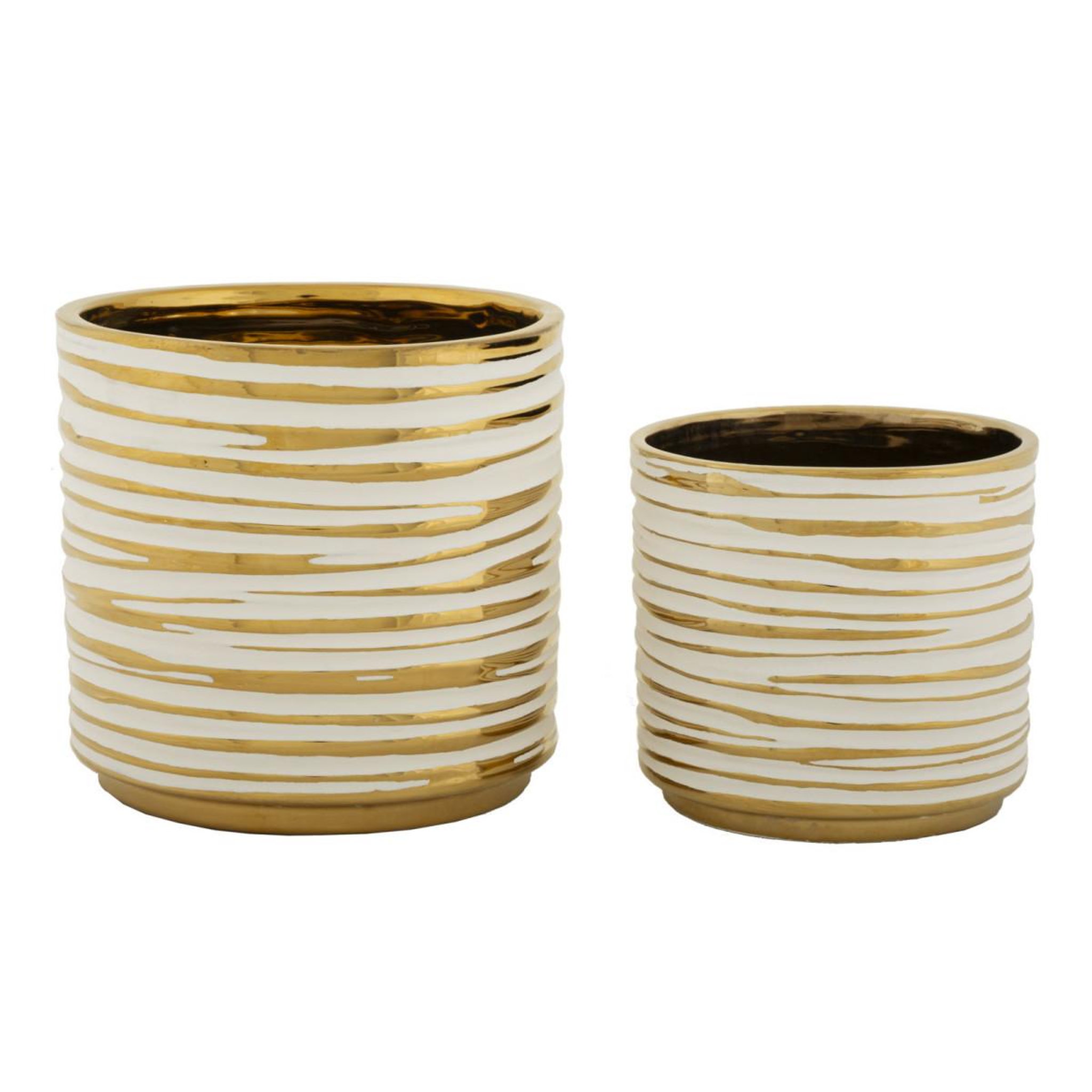 Paris Prix Lot de 2 vases en céramique  blom  23cm or & blanc