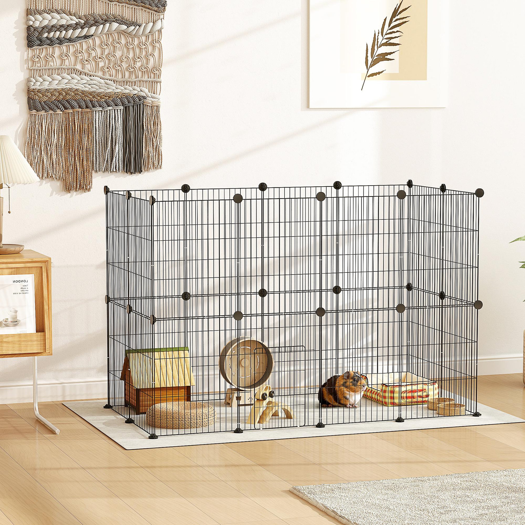 Voir la diapositive 2 : PAWHUT Enclos modulable rongeurs petits animaux - parc 24 panneaux - 120 x 60 x 80 cm - acier noir