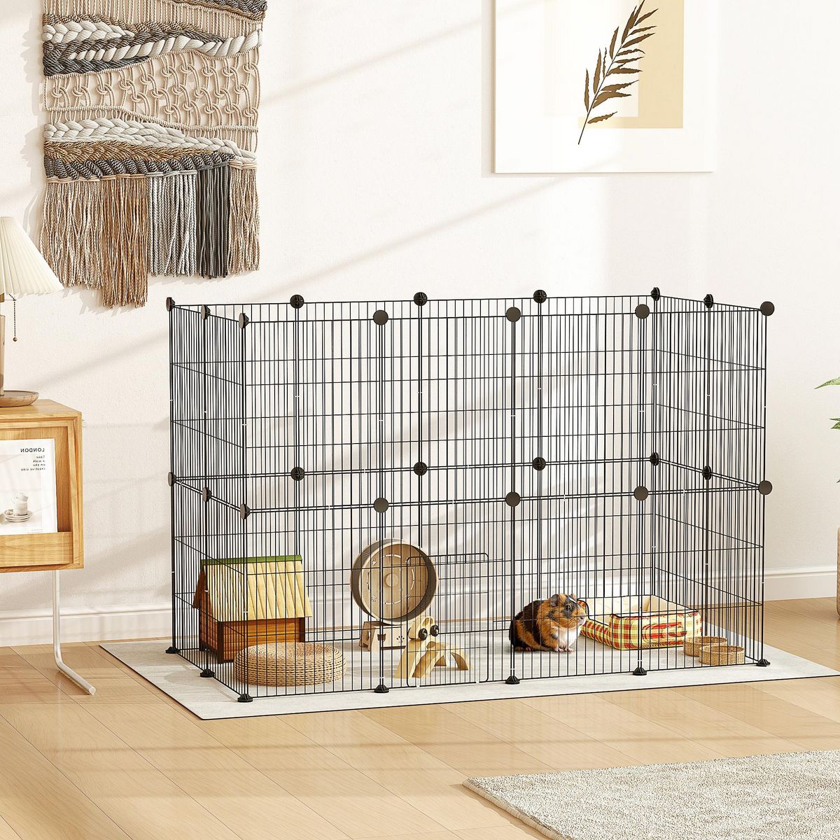 PAWHUT Enclos modulable rongeurs petits animaux - parc 24 panneaux - 120 x 60 x 80 cm - acier noir