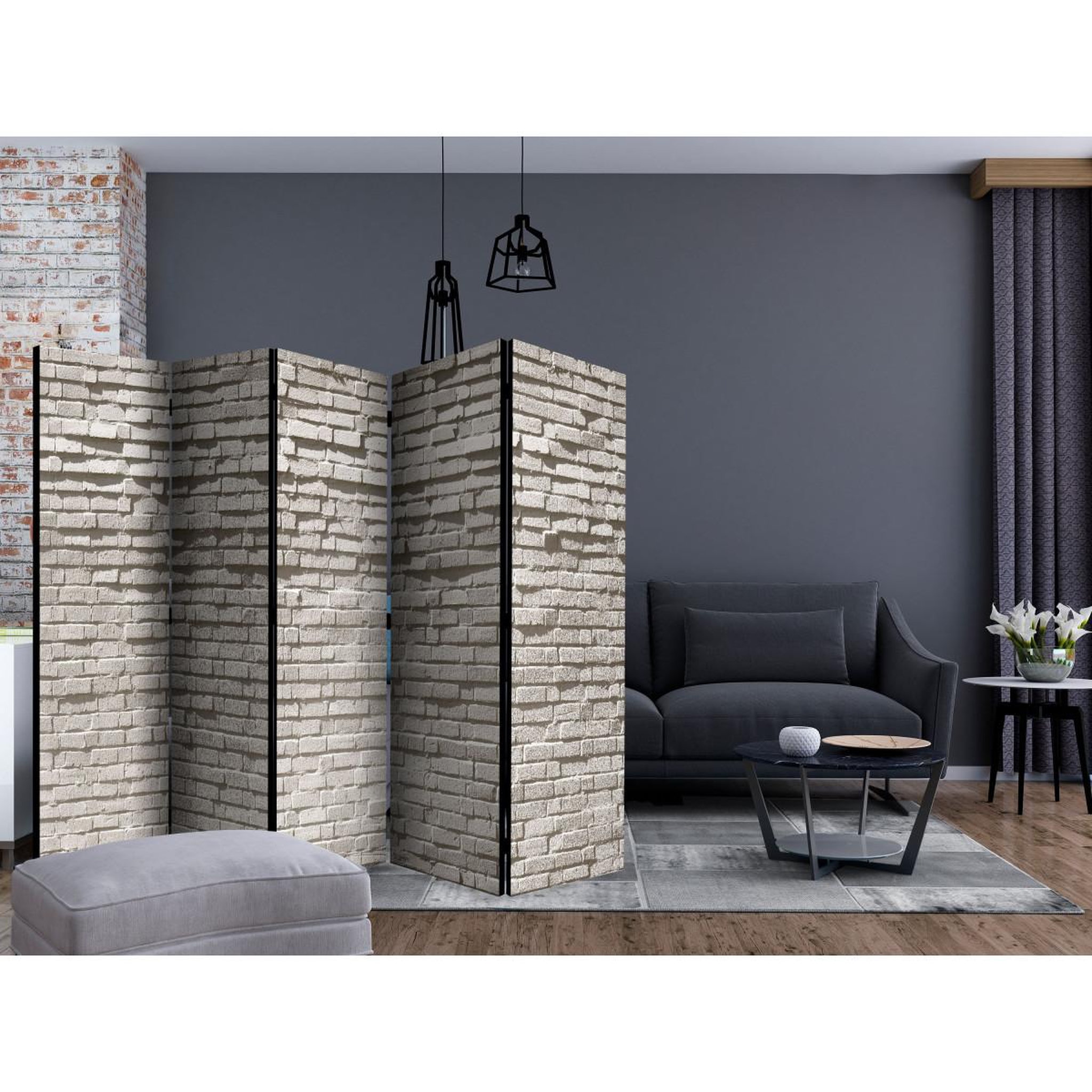 Voir la diapositive 2 : Paris Prix Paravent 5 volets  brick wall : minimalism  172x225cm