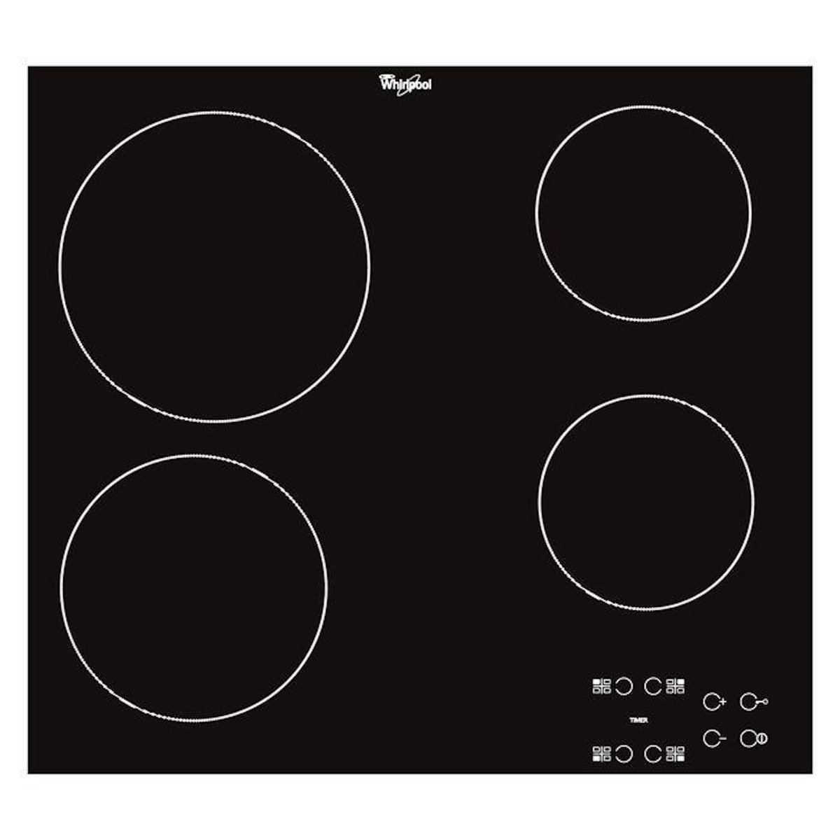 Whirlpool Table de cuisson vitrocéramique 58cm 4 feux 6200w noir - AKT8090NE
