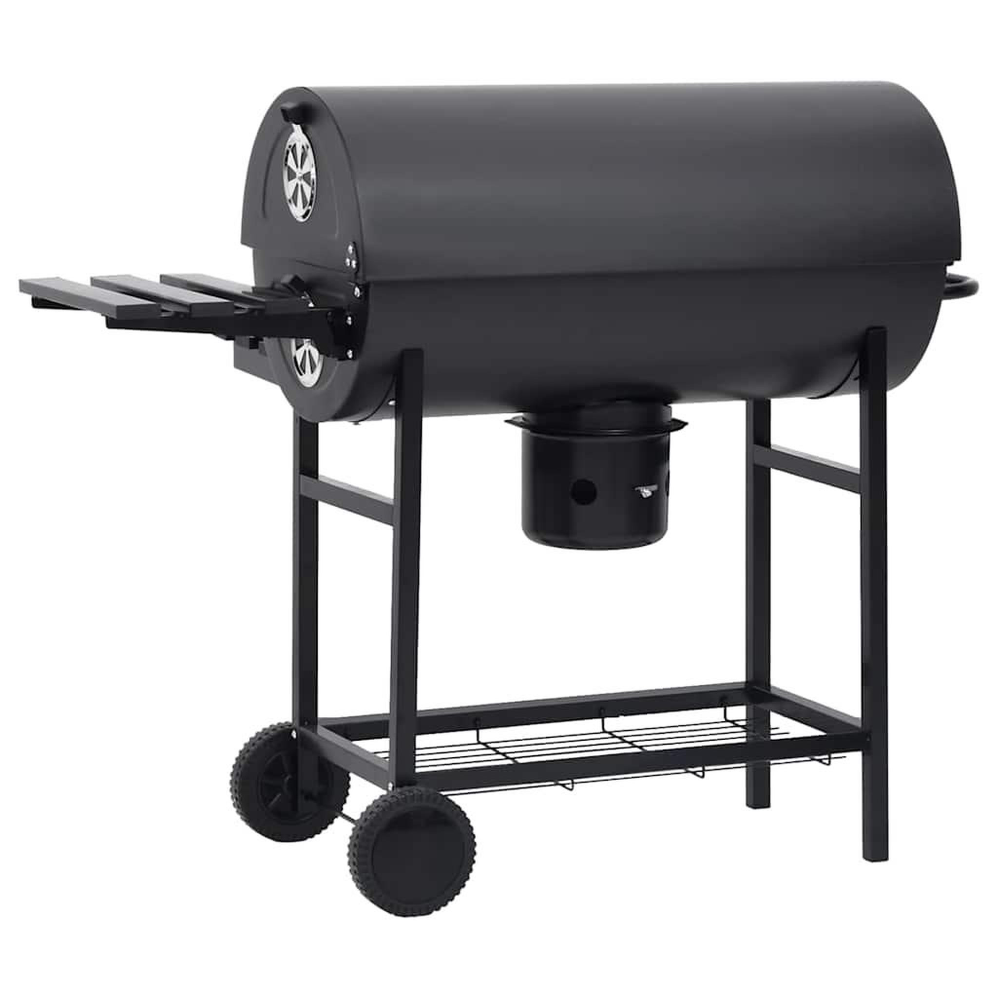 Voir la diapositive 5 : VIDAXL Gril a baril avec roues et etageres noir acier 115x85x95 cm